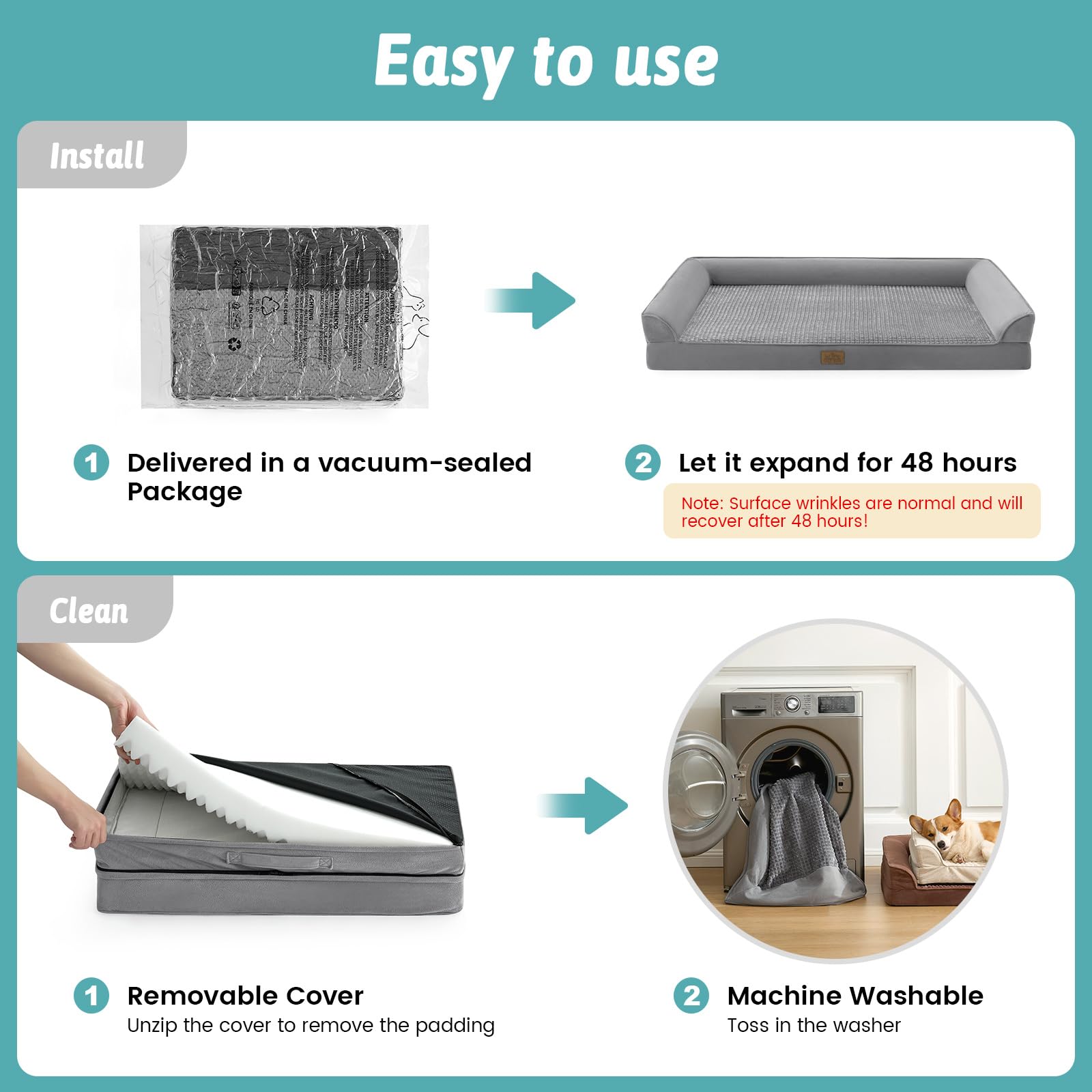 Cama ortopédica Cosy Kiss para Perros extragrandes, sofá XXL para Perros extragrandes, Acolchado de Espuma de Gran Soporte, Funda Impermeable y Base Antideslizante, Gris