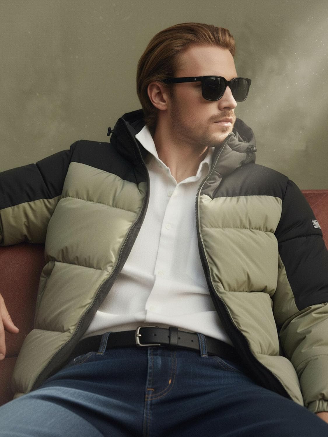 Two-Tone Puffer Jacket, Hooded, Color Block Design, Quilted Winter Coat