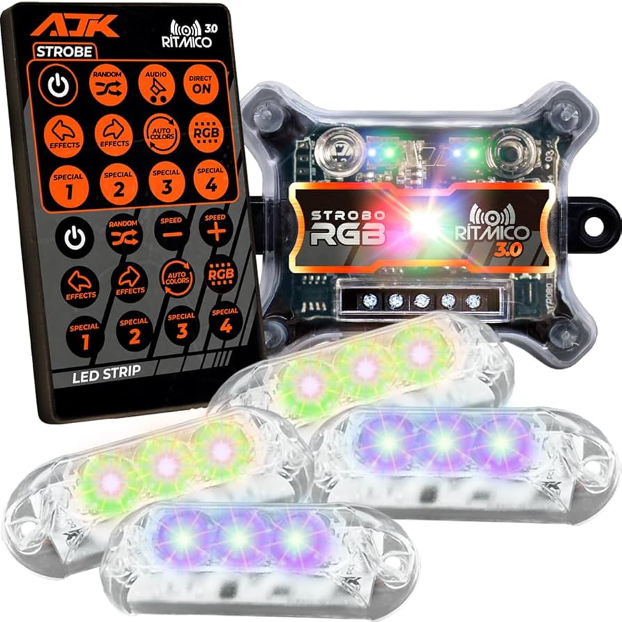 4 Strobo Automotive Car AJK 3.0 RGB Rhythmic Headlight 6W