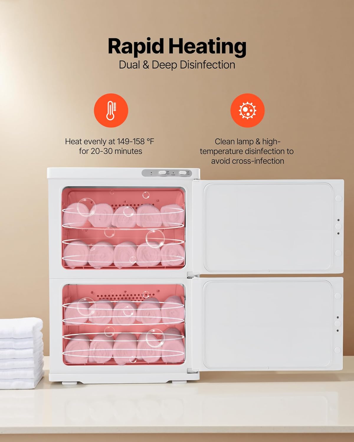 VEVOR Hot Towel Warmer, 46L Large Capacity 2-Tier Towel Warmer Cabinet with Clip & 4 Stainless Steel Racks, Holds up 48 Towels, All-Round Heating Cabinet for Spa, Barber, Manicures, Massage, Salon