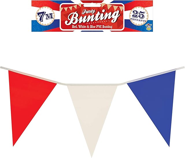 Henbrandt Red White and Blue 7m Party Bunting Union Jack Party Decorations with 25 Flags Royal Theme Garland Pub BBQ Decoration USA Bunting French Bunting .