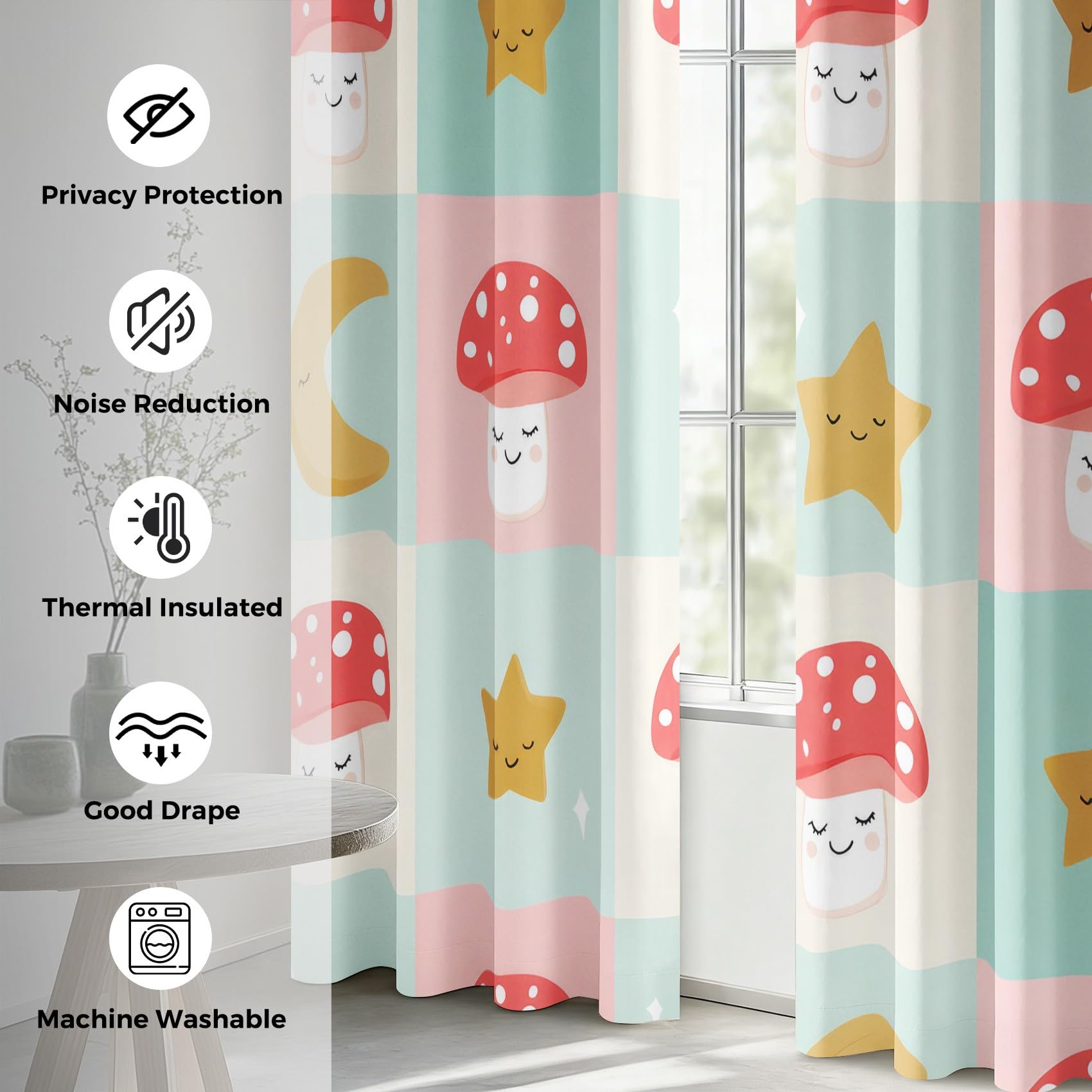 Genérico Cortinas Salon Seta Monísima, Cortinas Dormitorio Estampado Infantil Estrellas Lunas Decoracion Habitacion Ventana, Termicas Aislantes, con Anillas, 140x245 2 Piezas (An X Al) Q-D42