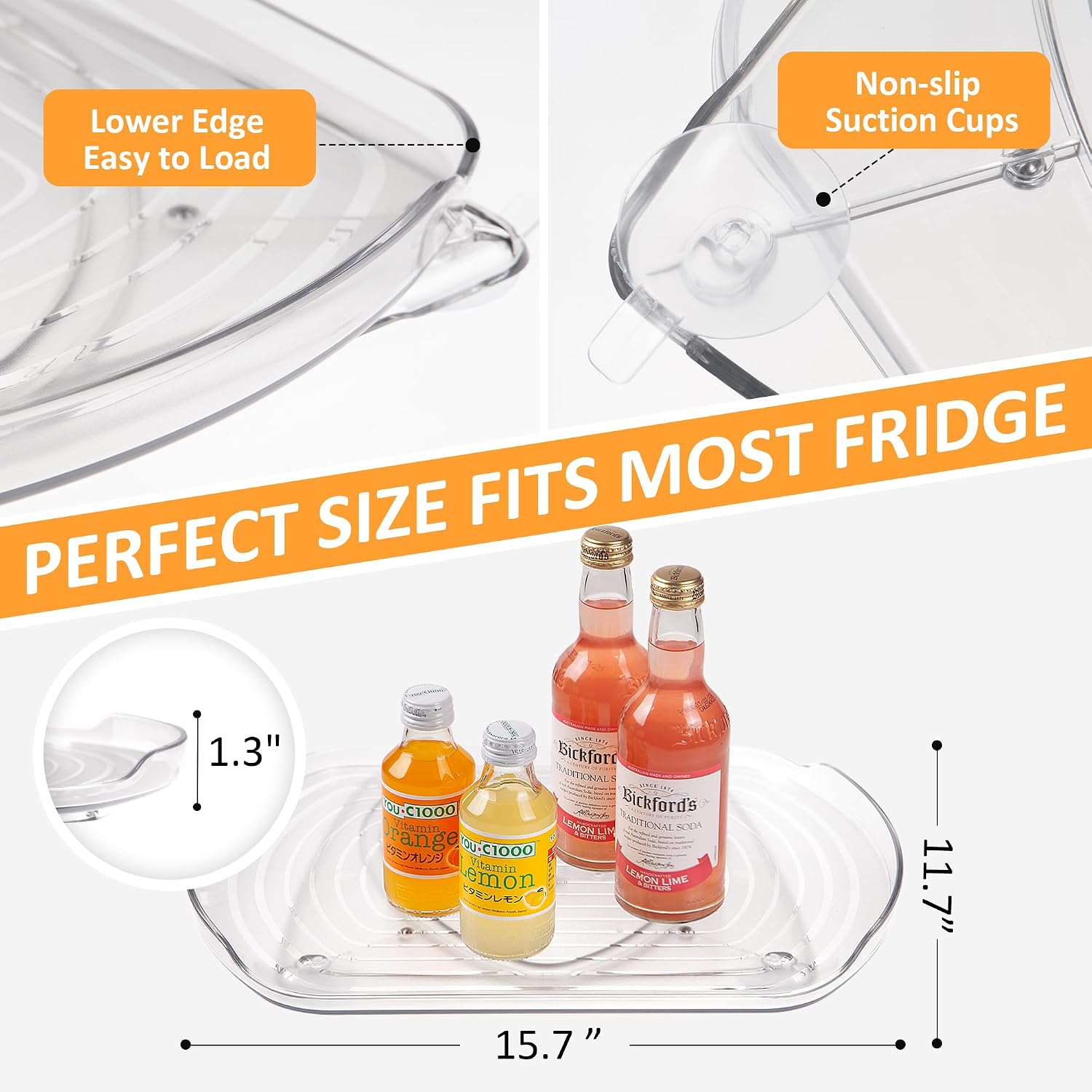 Square Lazy Susan Organizer for Refrigerator, 360° Rotate Rectangle Turntable Organizer and Storage for Fridge, Cabinet, Pantry, Kitchen, Countertop, 15.7'' Clear Fridge Organizer Storage, 1PACK