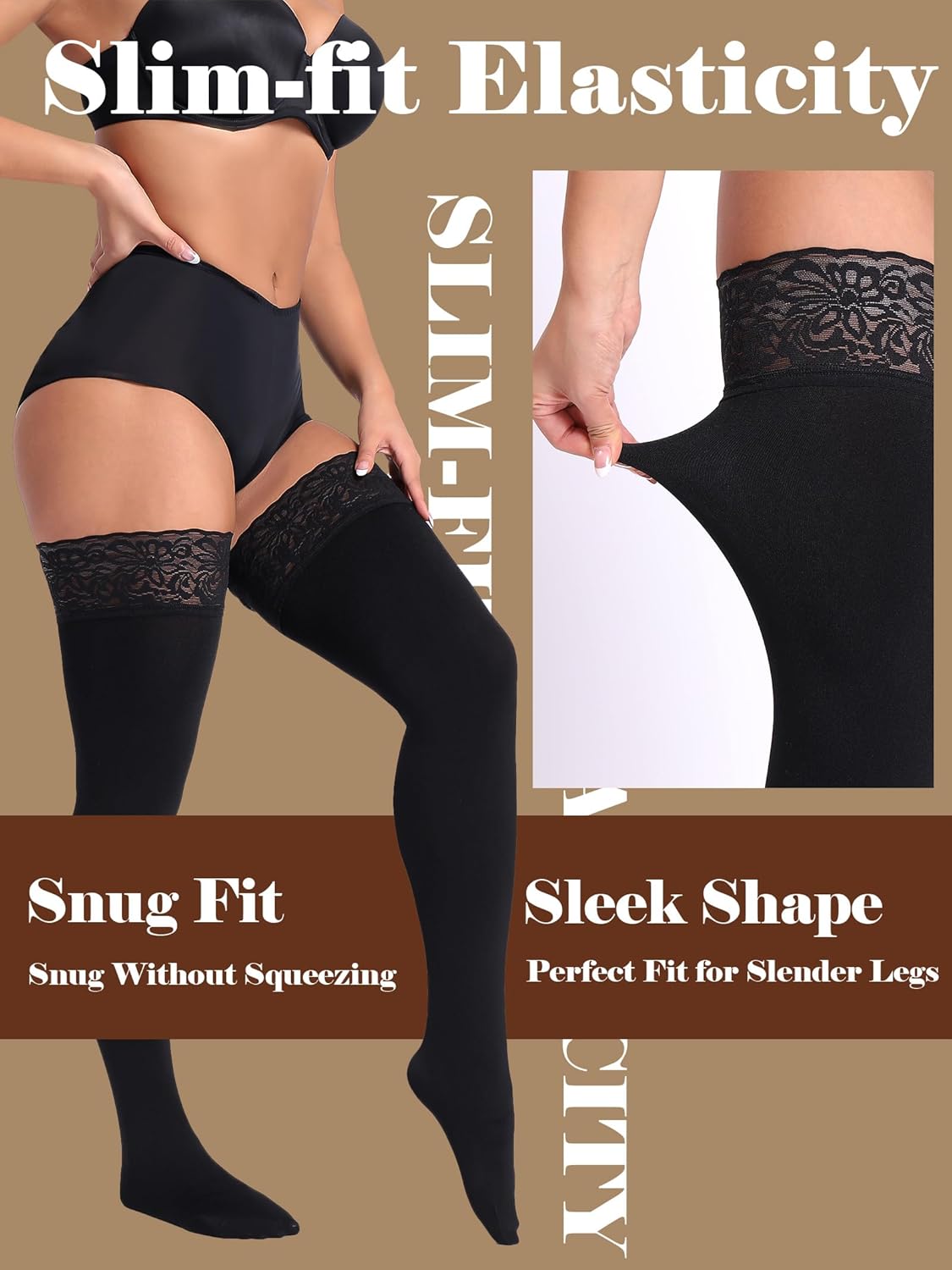 Fleece Lined Thigh High Stockings, Stay Up Opaque Winter Thermal Tights for Women Multiple Colors - Image 6