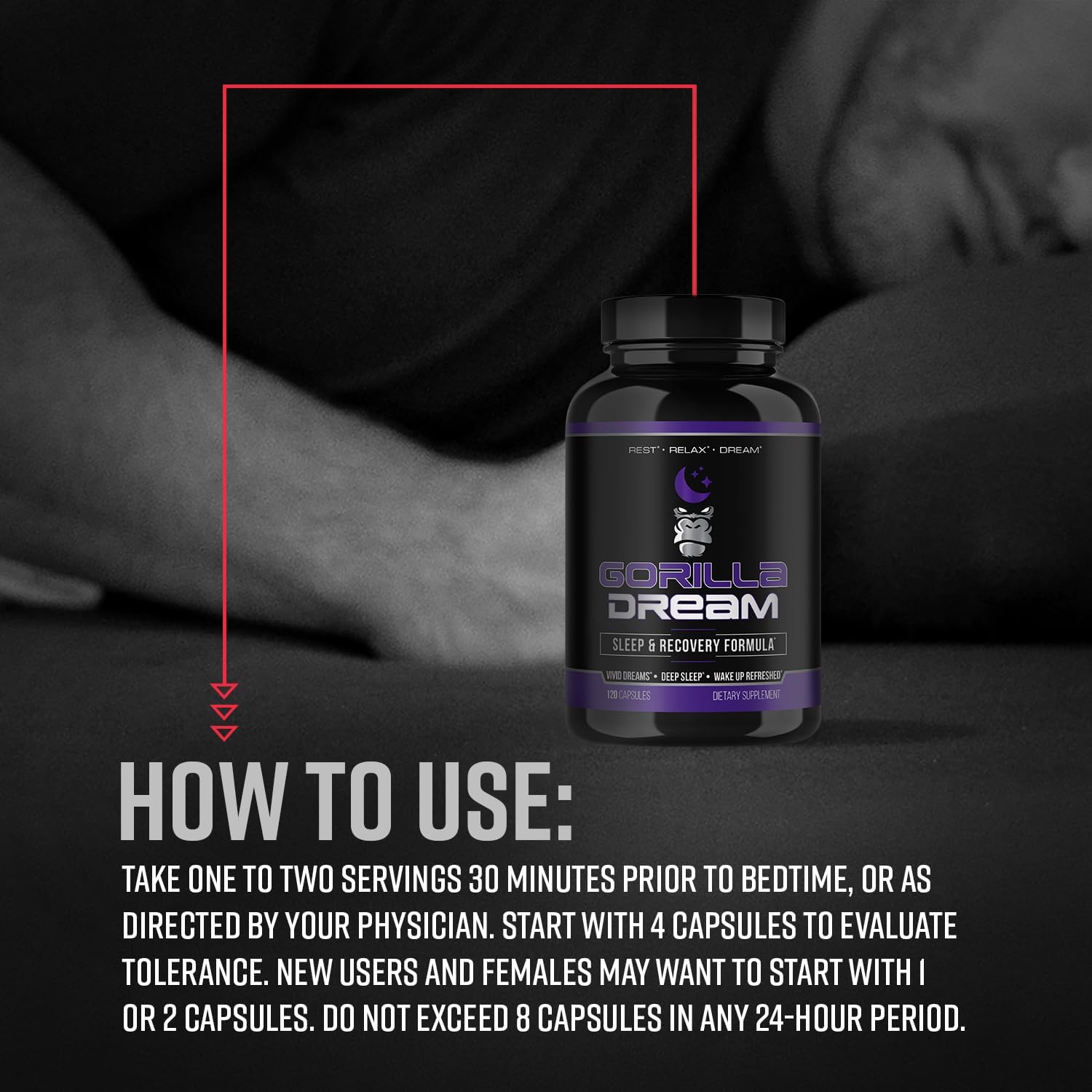 Gorilla Mind Dream Sleep Supplement (120 Capsules) - Nootropic Infused Comprehensive Sleep & Recovery Supplement - GABA, Melatonin, Valerian Root, Magnesium, L-Theanine, Sensoril, Ashwagandha & More - Image 5