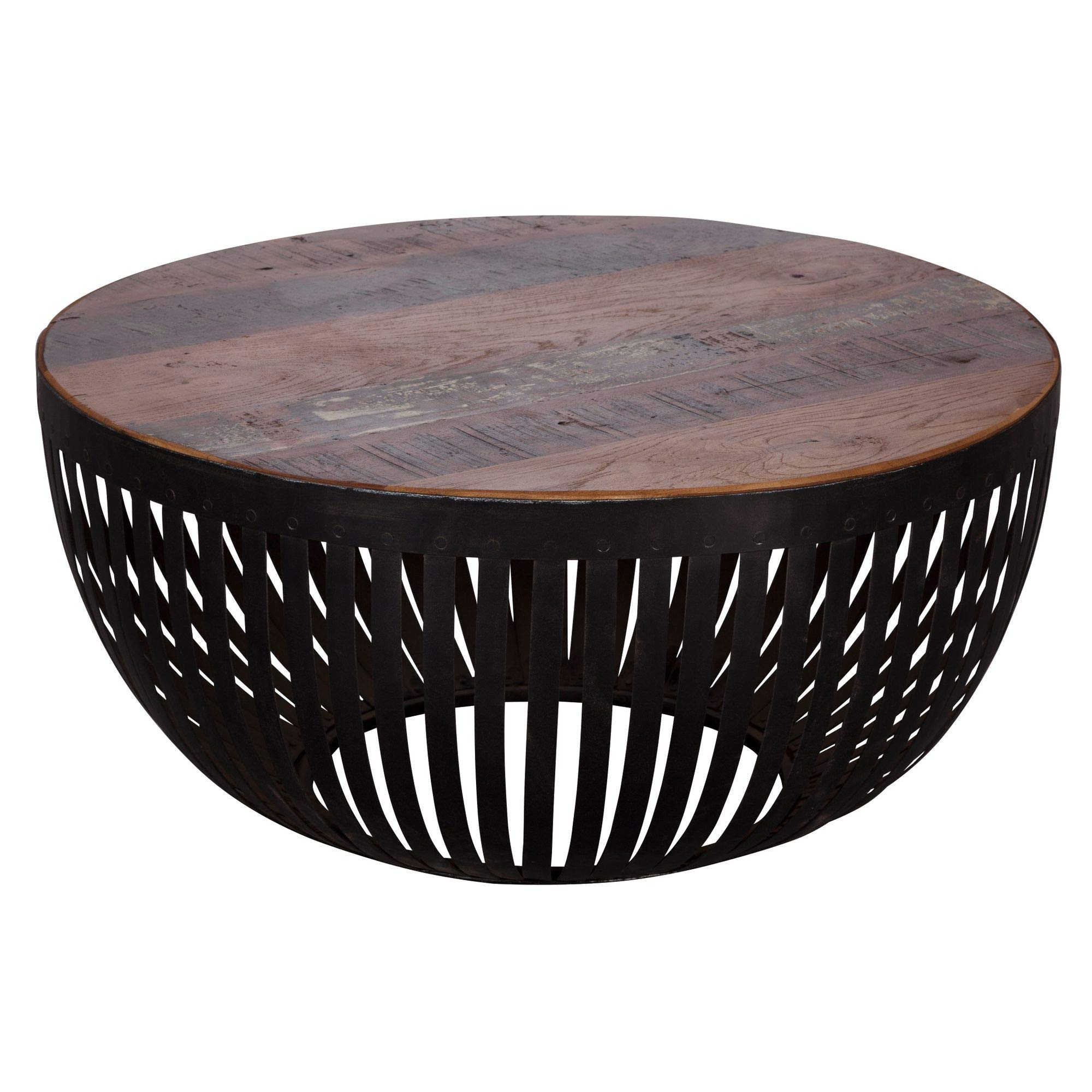 FineBuy Couchtisch 70x33x70 cm Holz/Metall Wohnzimmertisch Industrial, Clubtisch Tisch Wohnzimmer, Sofatisch mit Metallgestell, Loungetisch massiv, Design Stubentisch rund Braun