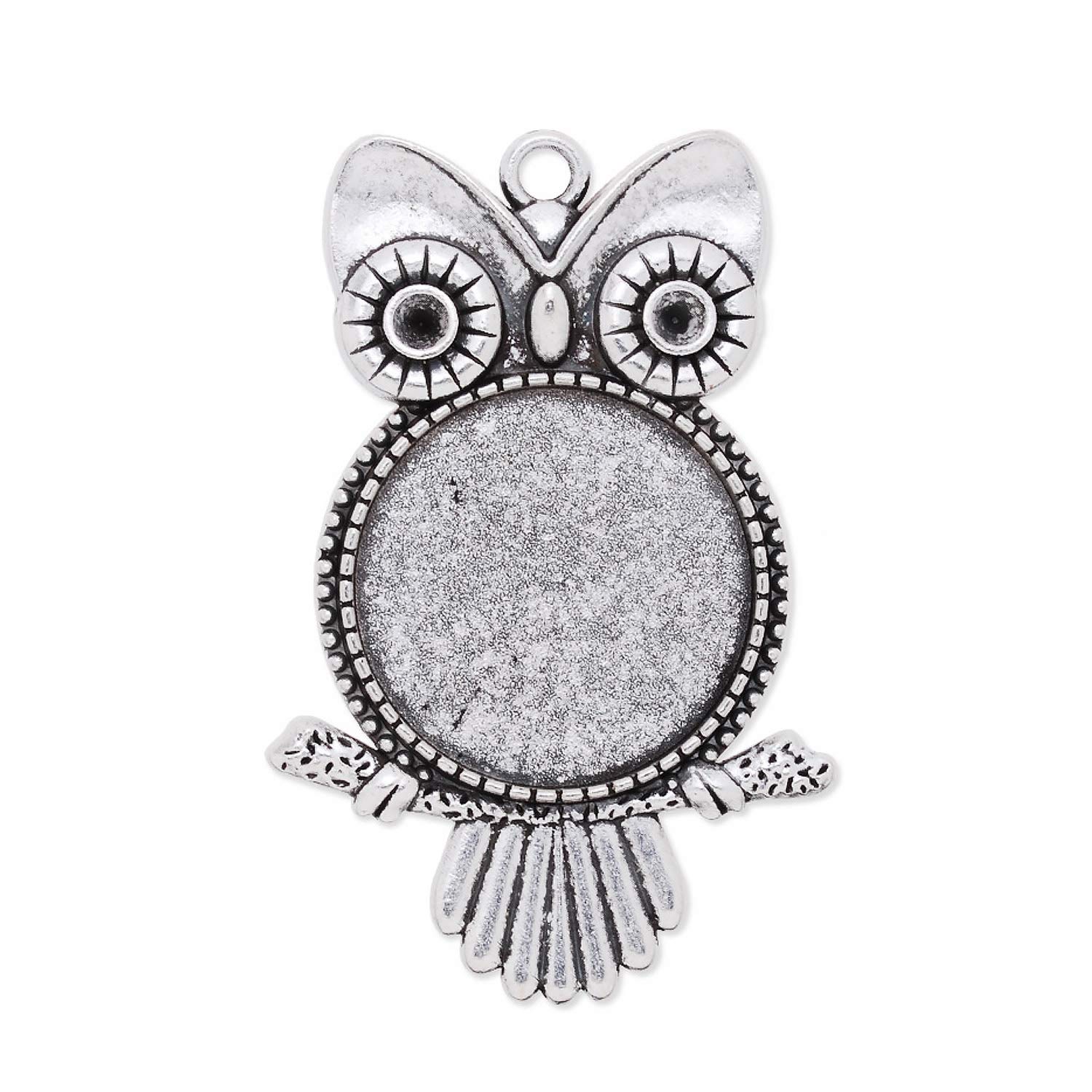 Rosebeading 20pcs- Antique Silver Plated Owl Pendant Trays with 25mm Round Blank Bezels