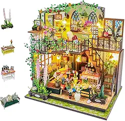 Blocos de Montar Construção Casas de Flores Madeira DIY Brinquedos Infantil Com Luz LED (Casa)