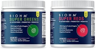 BIOHM Super Reds and Greens Bundle, Superfood Powder with Probiotics and Digestive Enzymes, Packed with Antioxidants and Polyphenols, Allergen Free, Non-GMO, Vegan - 30 Servings Each