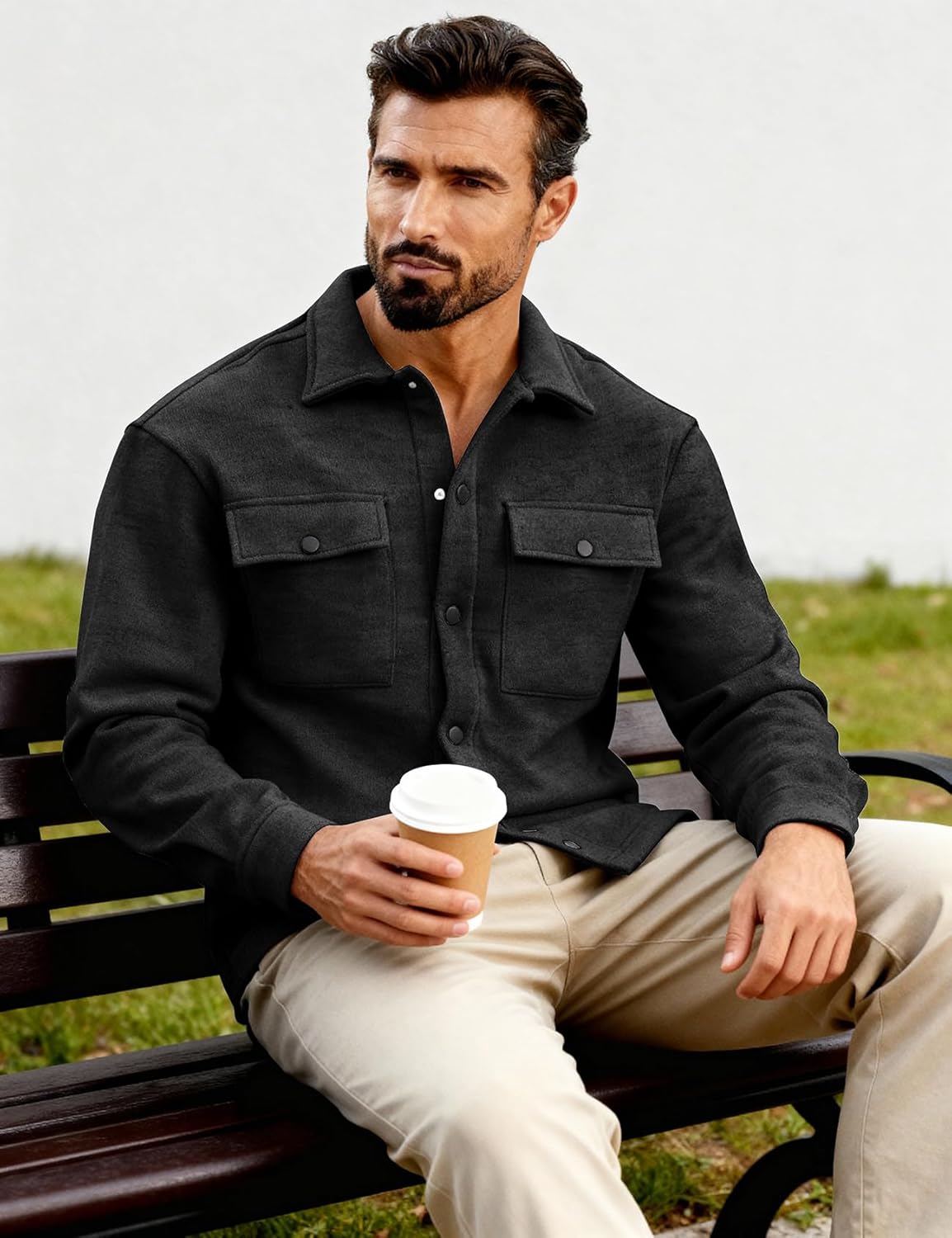 Eisctnd Men's Fleece Button Down Shirts Long Sleeve Warm Shirt Jacket Lightweight Casual Shacket with Pockets - Image 3