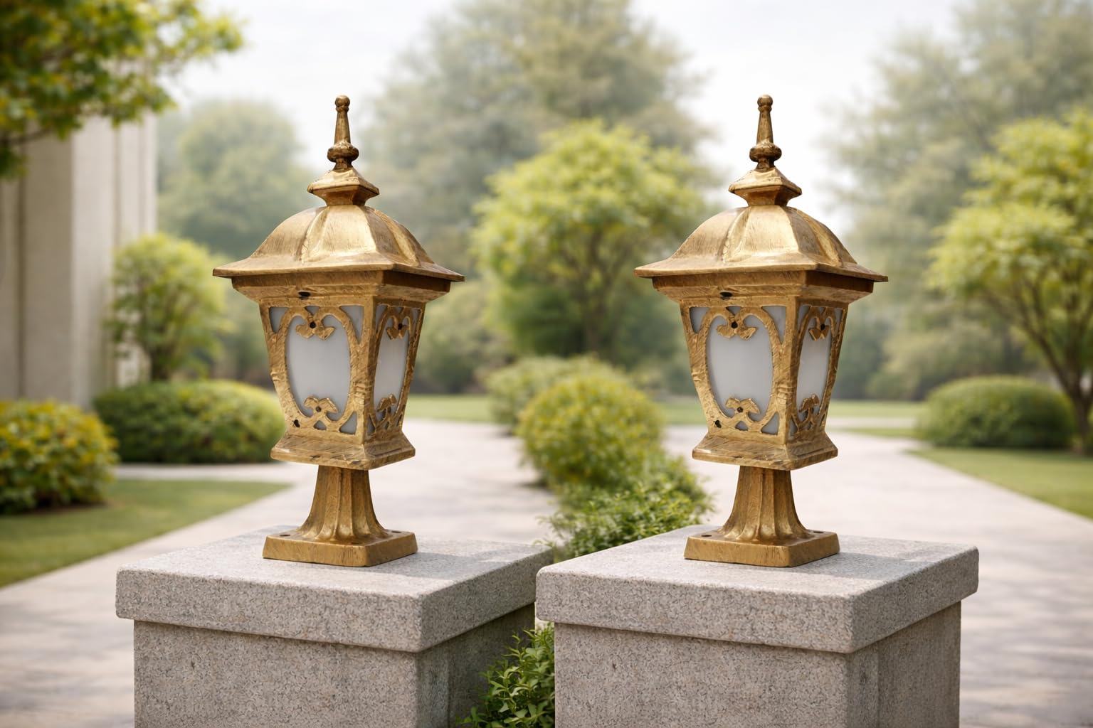 Weldecor Outdoor Gate Pillar Lamp for Home Entrance Waterproof LED Garden Light (E27 Holder LED Bulb Comptaible) Antique Decorative Main Gate Post Lantern for Villa, Bungalow, Resort, Set of 2-image-22