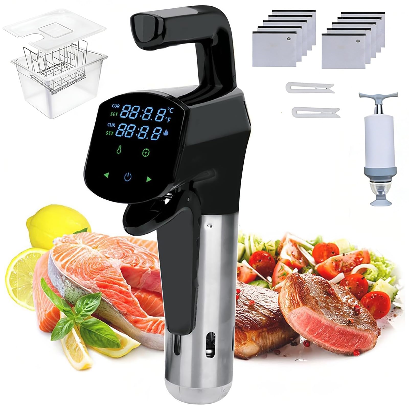 Cocedor Sous Vide – Circulador de Inmersión Inteligente 1800W con Pantalla LED, Depósito 11L, Kit Completo Sous Vide con Control Preciso de Temperatura & Tiempo para Bistecs Perfectos