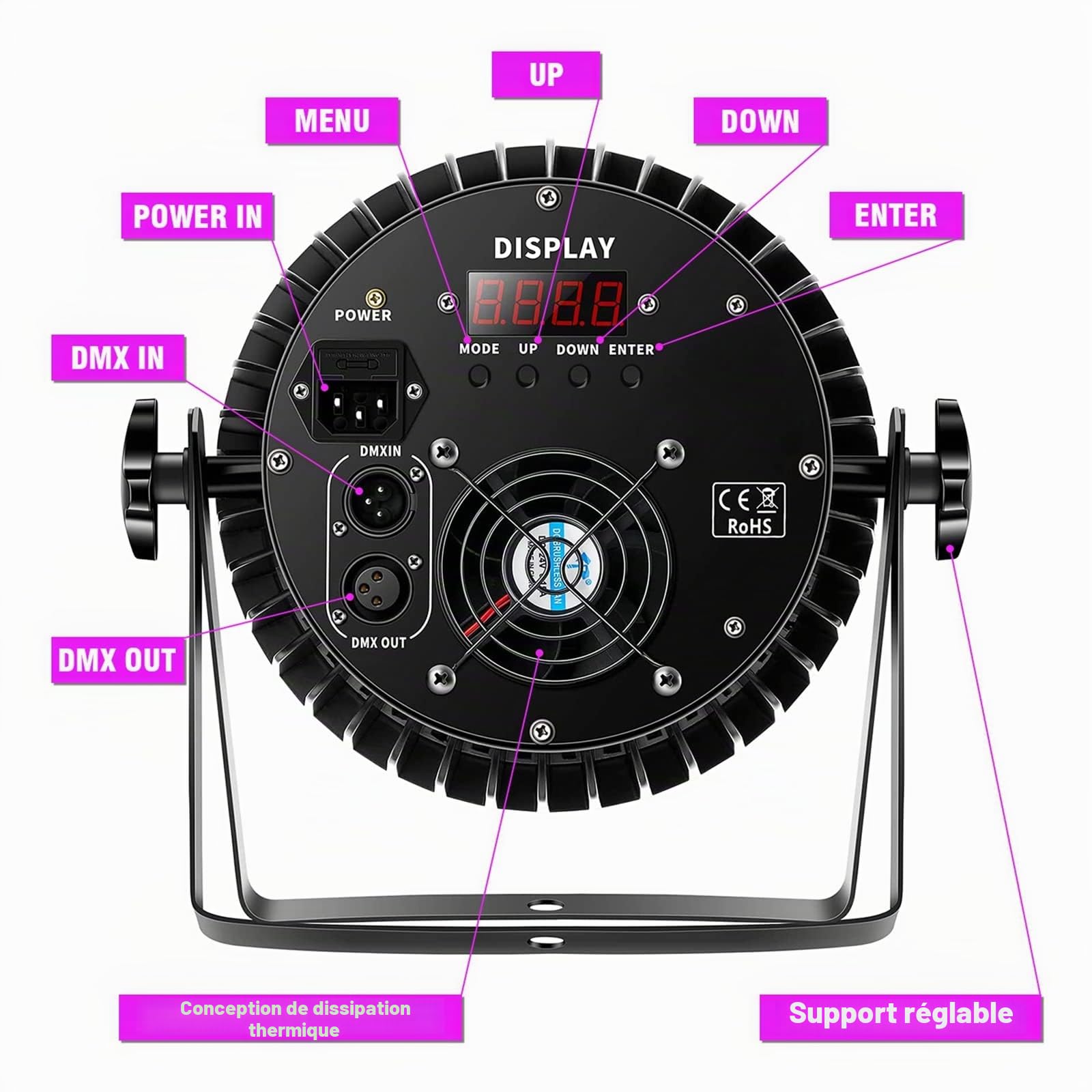 Projecteur LED Par UV 200W 18 LED lumière de scène projecteur disco lumière fête, 8CH RGB DMX stroboscopique son mode actif éclairage effet de lumière DJ pour show bar fête halloween