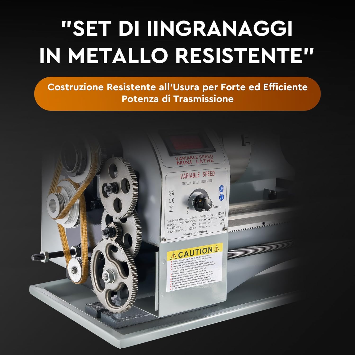 View of the metal gear set for the lathe.