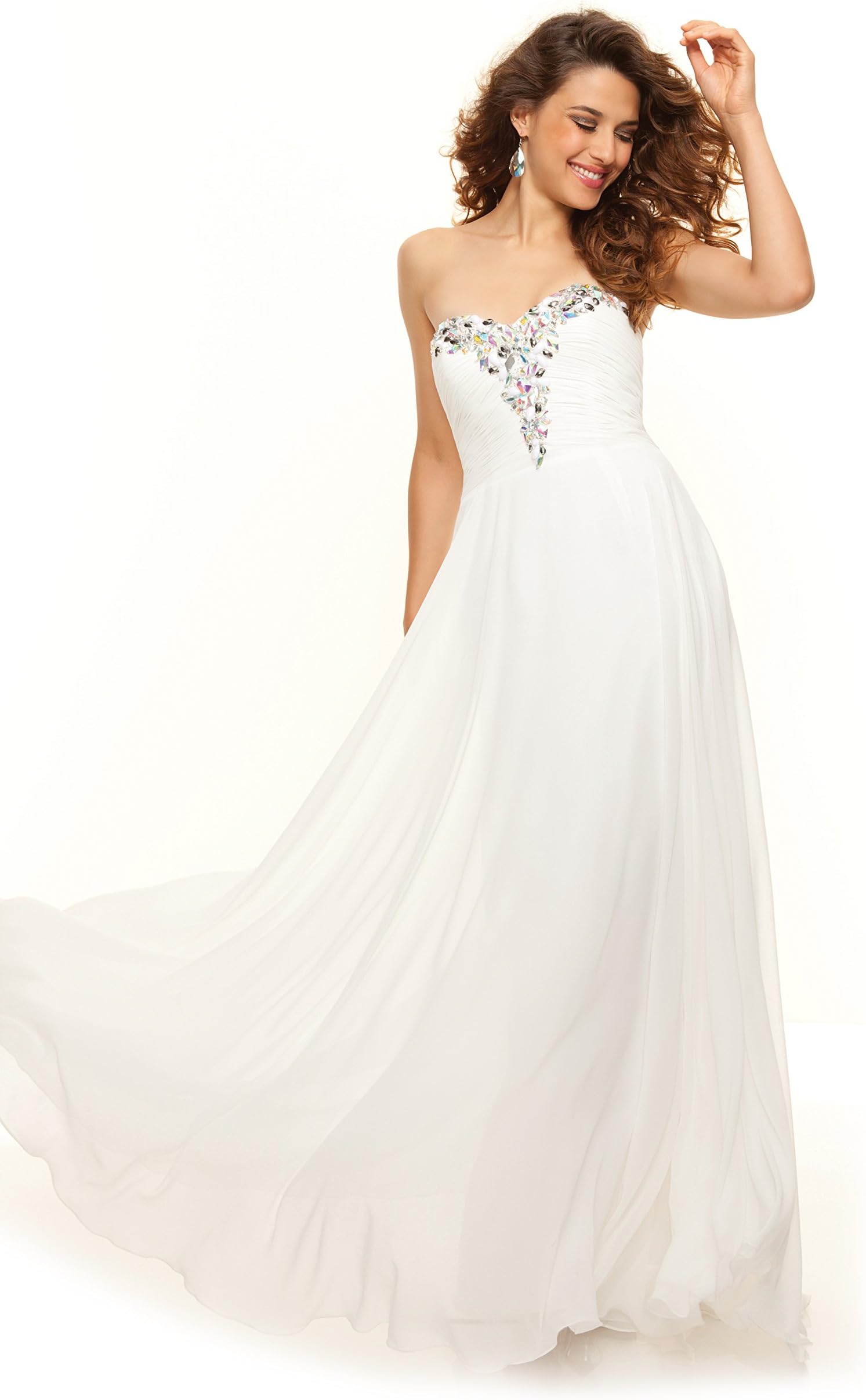 Mori Lee 93039 Paparazzi Strapless Long Prom Dress, White, 10