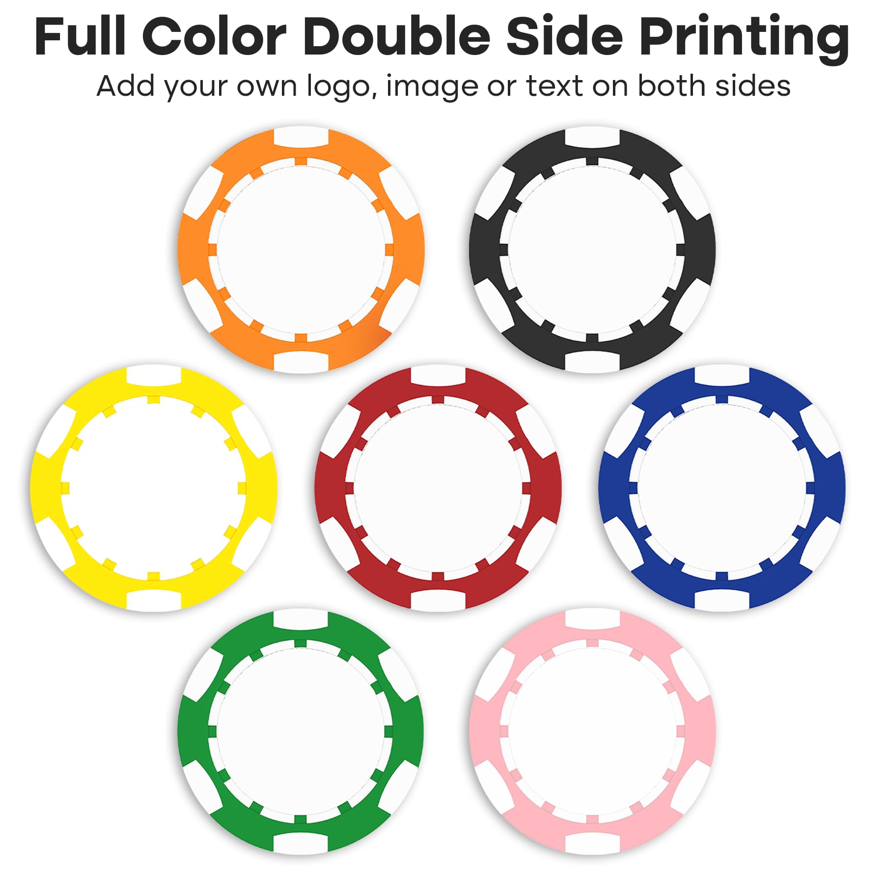 50-500 fiches da poker in argilla personalizzate per 7 colori, stampate a colori con il tuo logo, immagine o testo, 40 mm di peso 11,5 grammi, gettoni personalizzati per bevande, per bar, feste