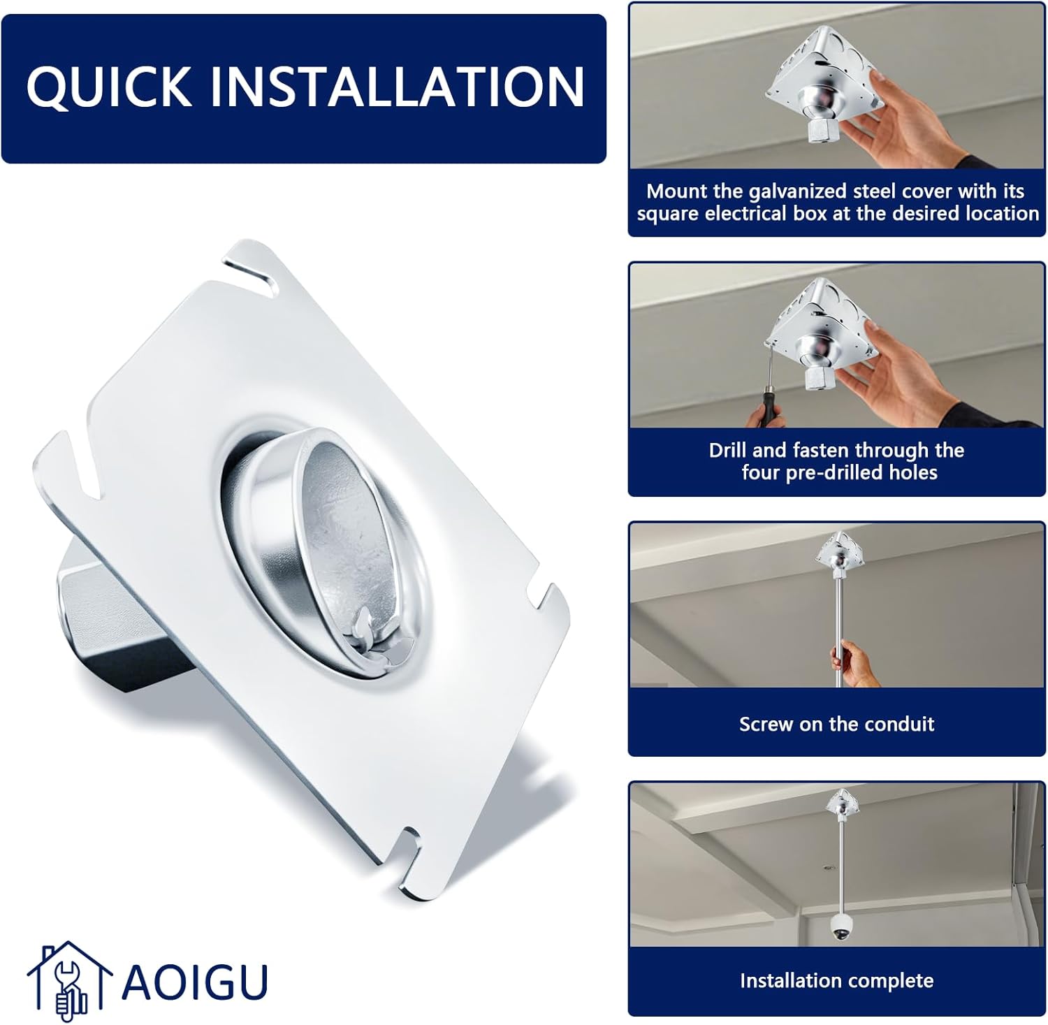 4" Square Swivel Pendant Fixture Hanger Cover for Octagon Electrical Box, 5-Pack Malleable Iron Swivel Hub for 1/2" and 3/4" Conduit,for Pendant Light Fixtures and Security Camera Mounting