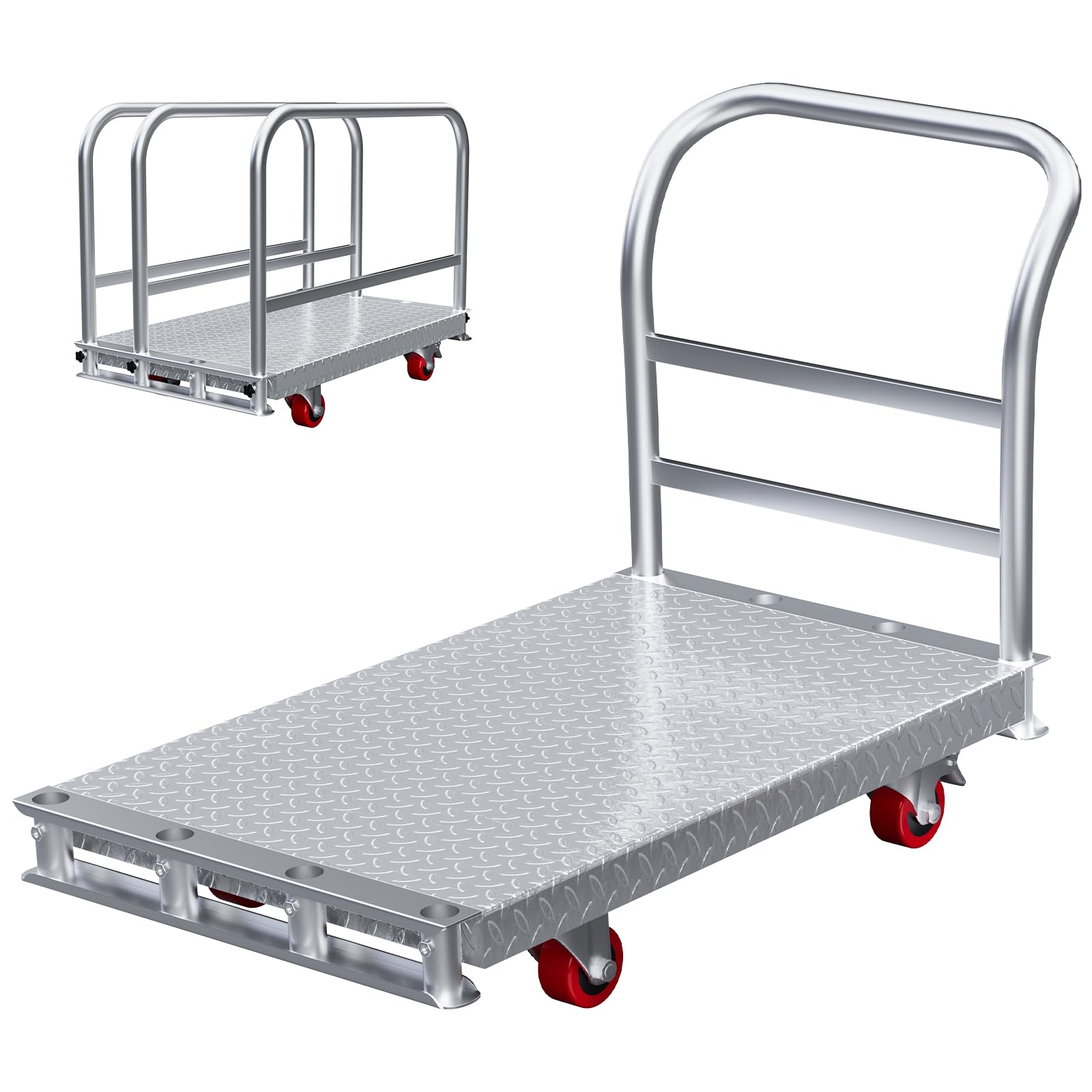 Large Steel Panel Cart Dolly – 2IN1 Heavy Duty Drywall Lumber Platform Truck with 2700 LBS Capacity, 2.2MM Steel Plate, 6.3