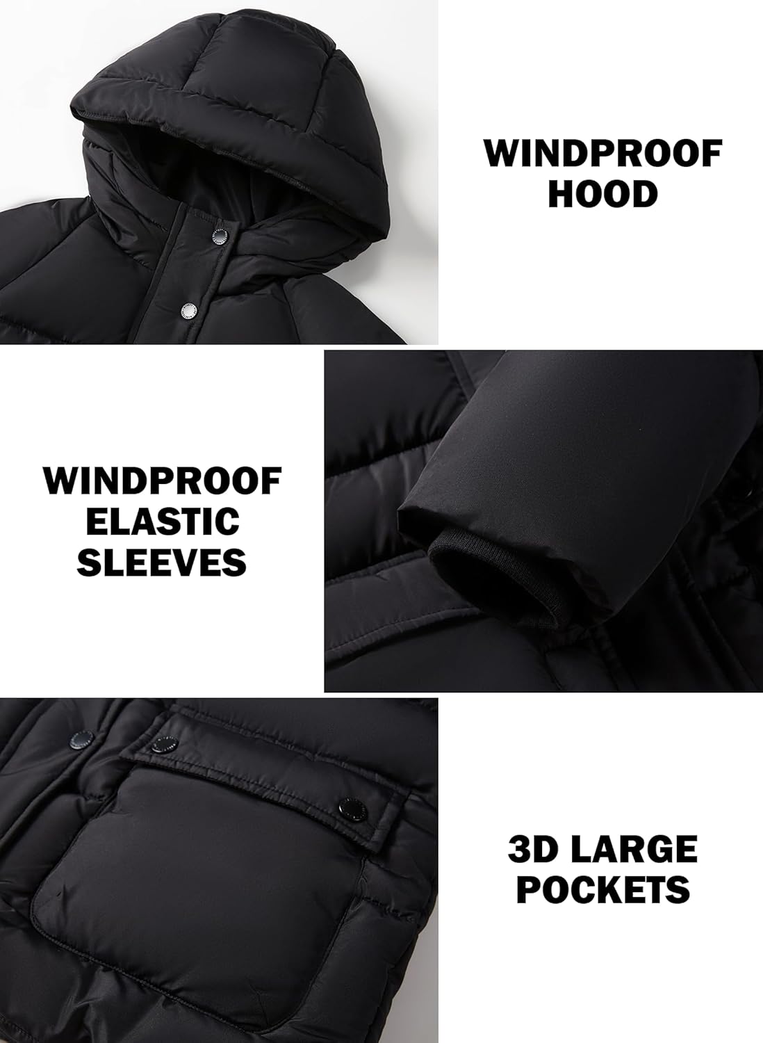 SOLOCOTE Boys Winter Coat - Hooded Pockets Heavyweight Water-Resistant Windbreak Puffer Jacket - Image 4