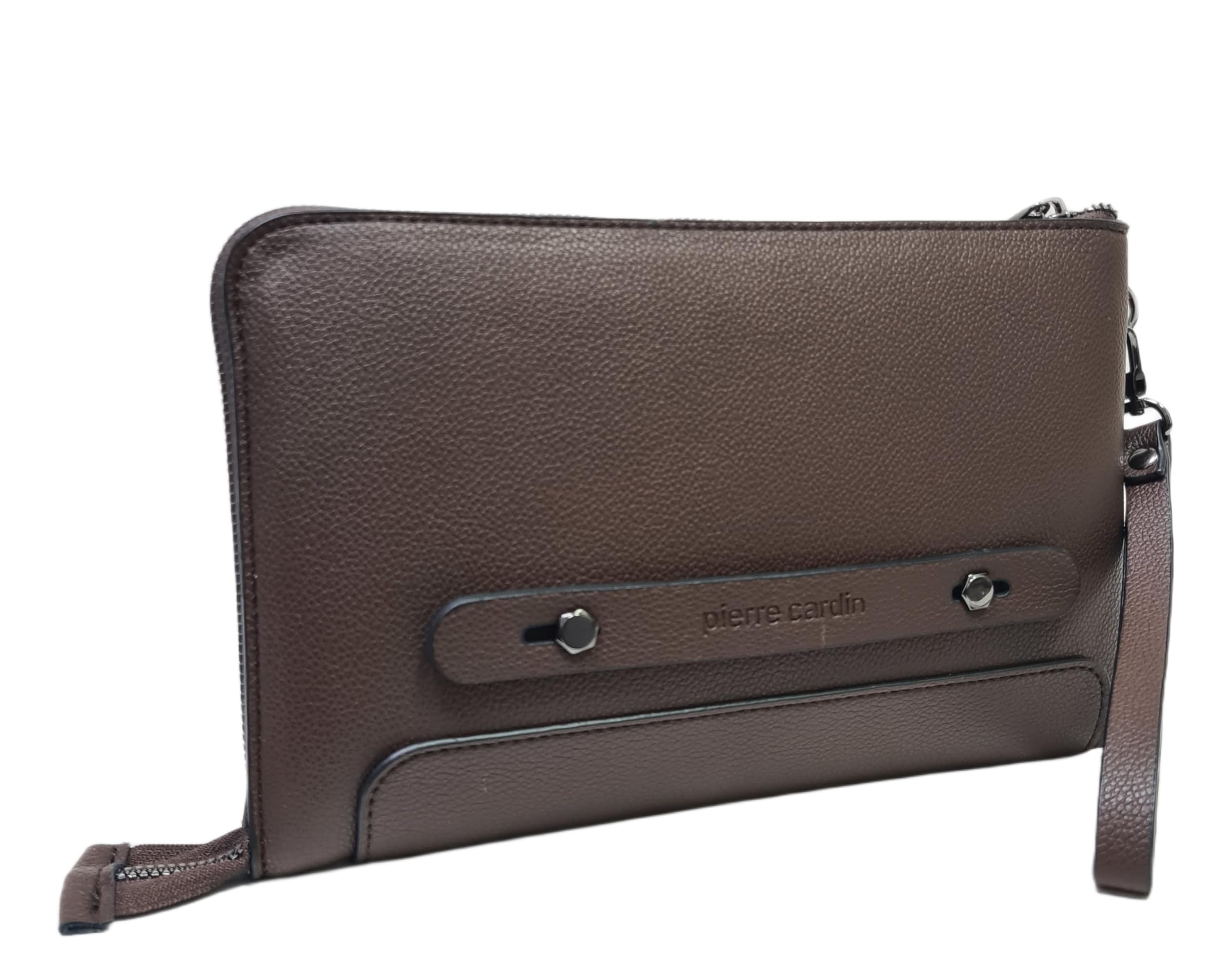 Pierre Cardin Borsello Pochette a Mano in Pelle Sintetica, Nero, Blu e Marrone, con Manico Rimovibile, Dimensioni 25,5x16,5X2 cm ART. 14 Stampa Logo a Fuoco sul Frontale