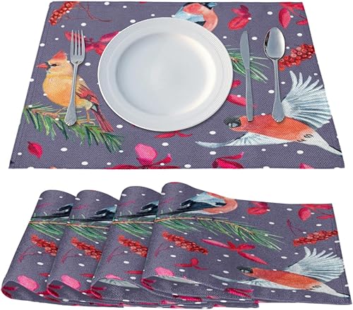 Miniatura 2 de Bird Pattern Design Placemats Set of 4 Table Mats Washable Placemat Waterproof Place Mats for Party Home Dining Table Decor 18x12 in
