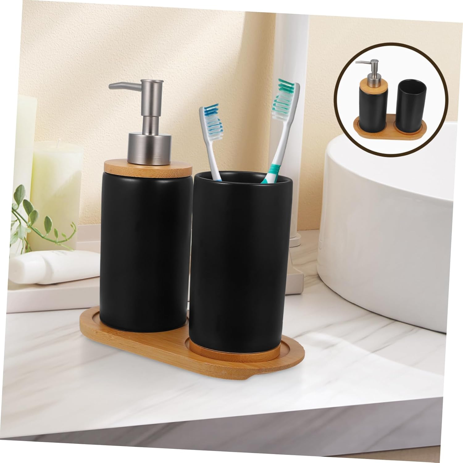 Zerodeko 1set Toiletry Set Toothbrush Holder Pump Soap Dispenser and Tray Elegant Ceramic Bathroom Accessory Set Cup Lotion Bottle for Decor