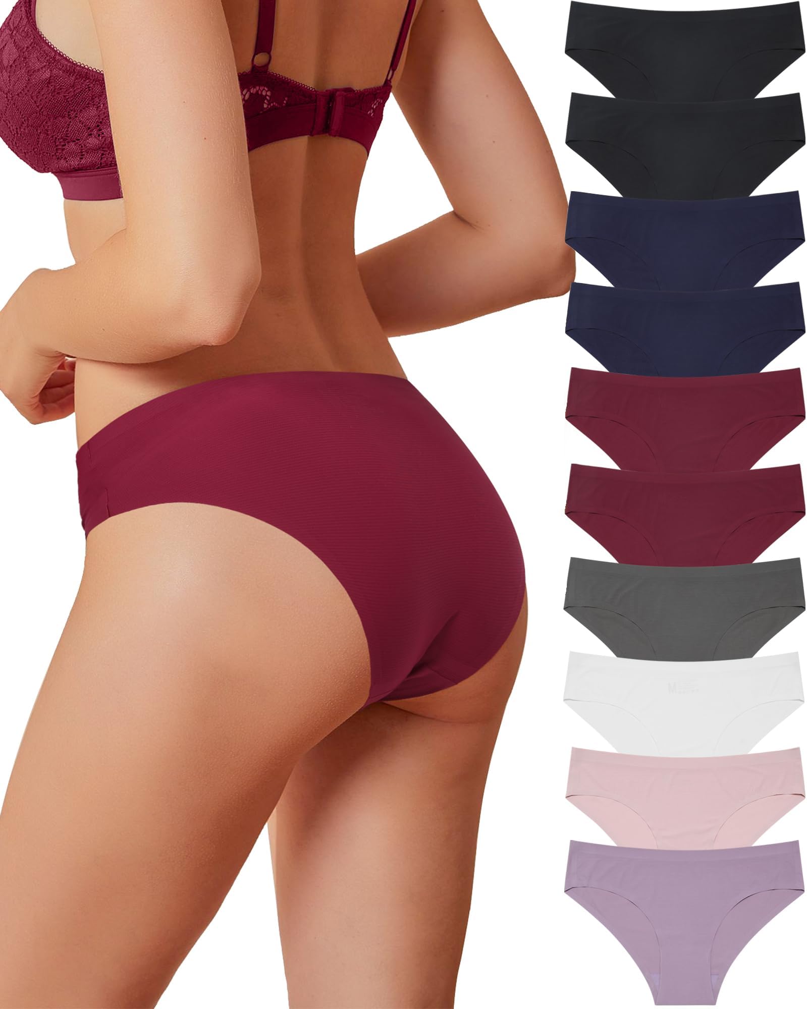 LEVAO10 Pack Seamless Underwear for Women-No Show Cheeky Bikini Panties-Breathable Silk Touch Briefs-No Panty Line Underwear