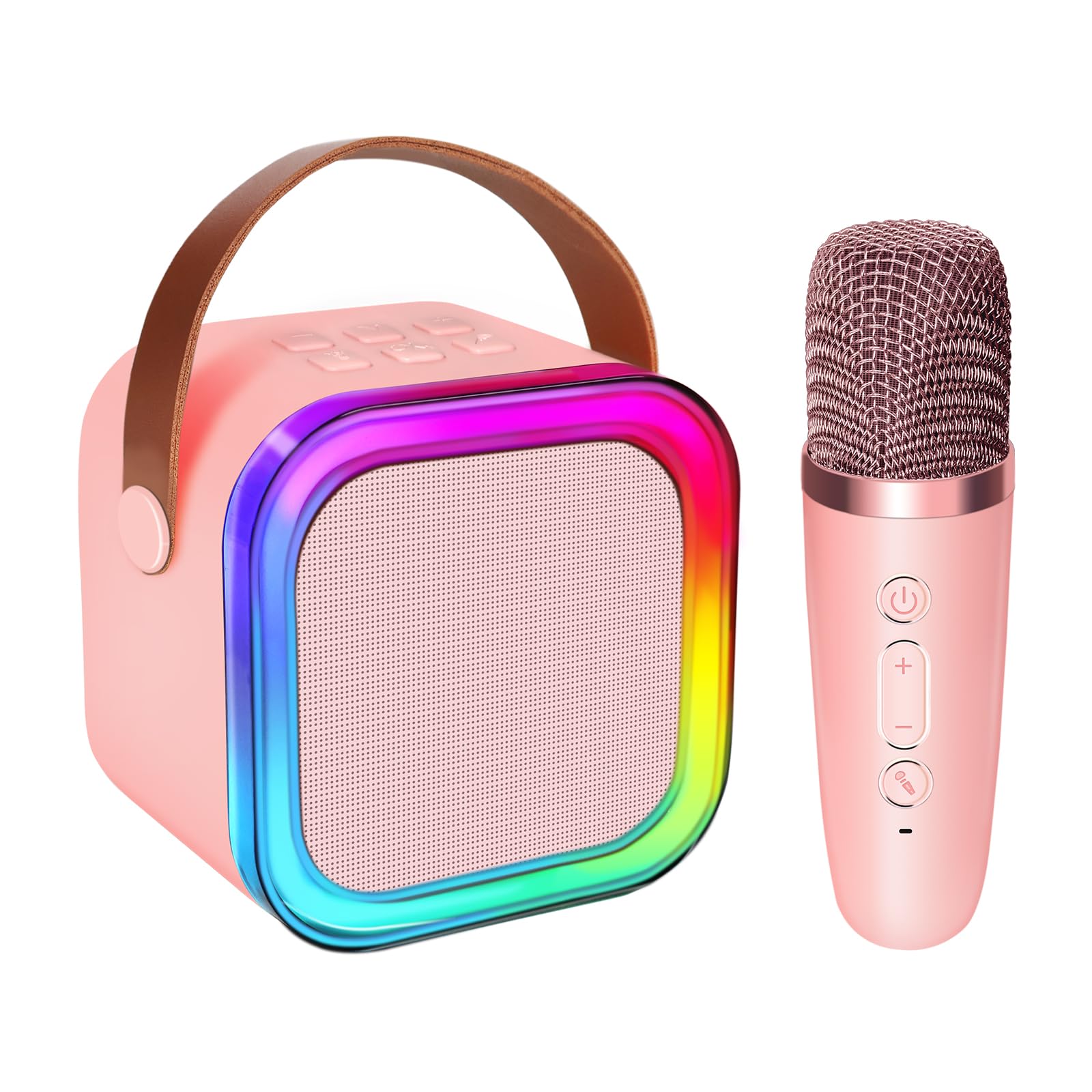 Mini Karaoke Machine for Kids Adults, UZSOMX Portable Bluetooth Speakers and 2 Wireless Microphones Song Toys with LED Light, Chritmas Birthday Toys Gifts for Girls Boys Toddler Teens (Pink 1 Mic)