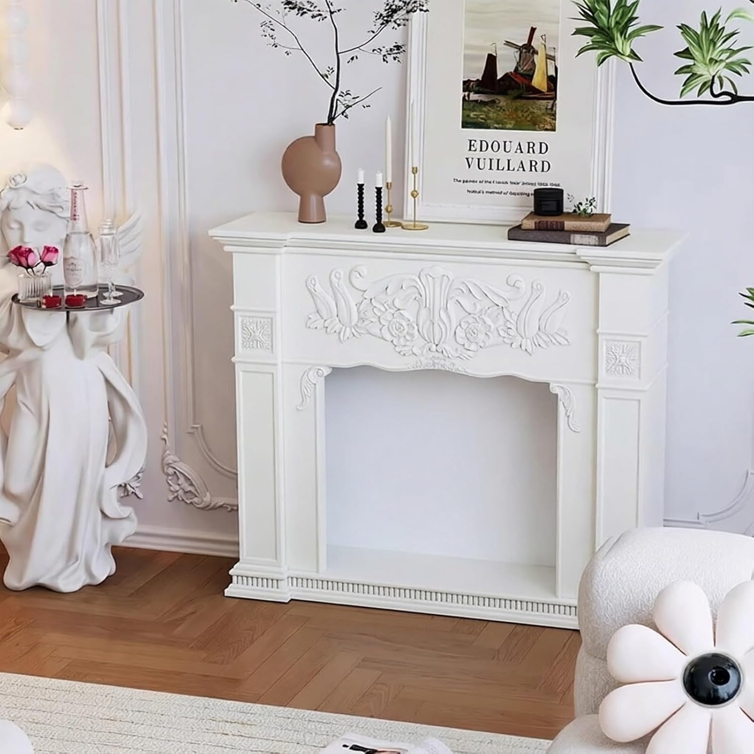 Fireplace Mantel Surround White Carved Floral Fireplace Mantel Surround Decorative Traditional Shelf