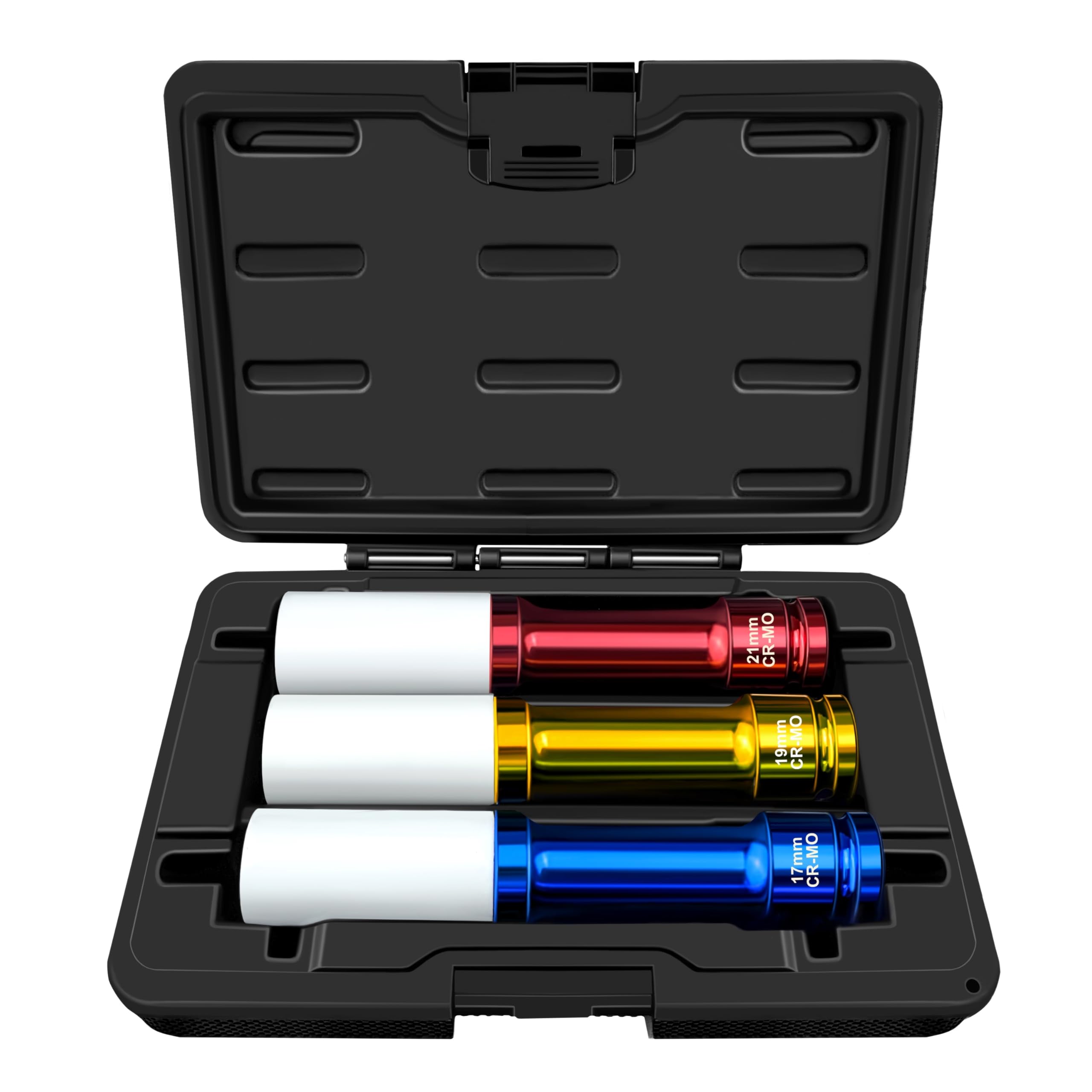 YIYITOOLS 3Pcs 1/2" Drive Impact Lug Nut Socket Set, 150mm Extra Long Deep Sockets, 6-Point Thin Wall Sockets (17 19 21mm), CR-MO, Non-Marring &amp; Anti-Scratch for Wheel Lug Nut Remover