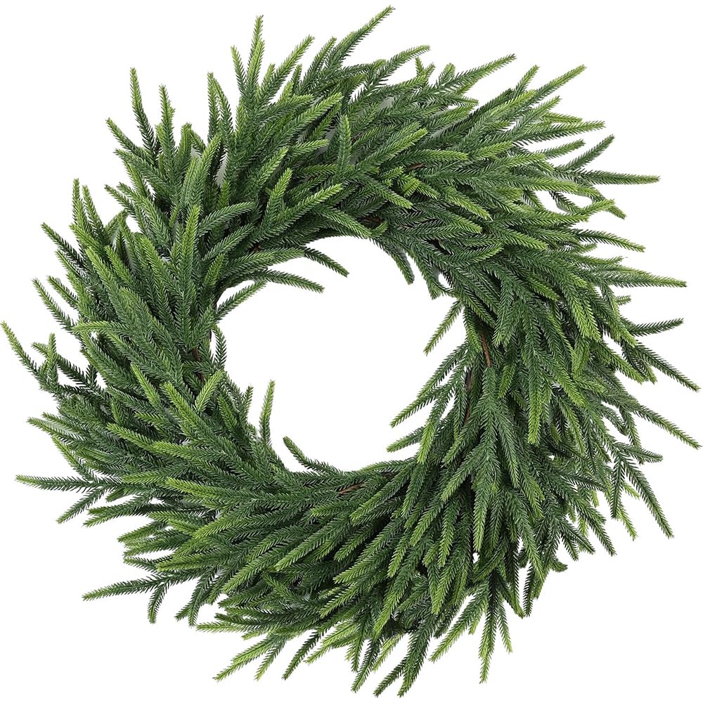 Photo 1 of 26-Inch Norfolk Pine Wreath - Real Touch Artificial Christmas Wreath for Front Door, Wall, Window, and Porch Decor - Farmhouse Indoor Outdoor Holiday Decorations