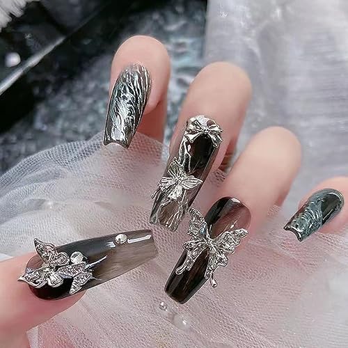 Miniatura 15 de WOKOTO 100 dijes de uñas de mariposa plateada para uñas acrílicas, joyería de mariposa 3D, joyería de uñas para uñas acrílicas, arte de mariposa 3D