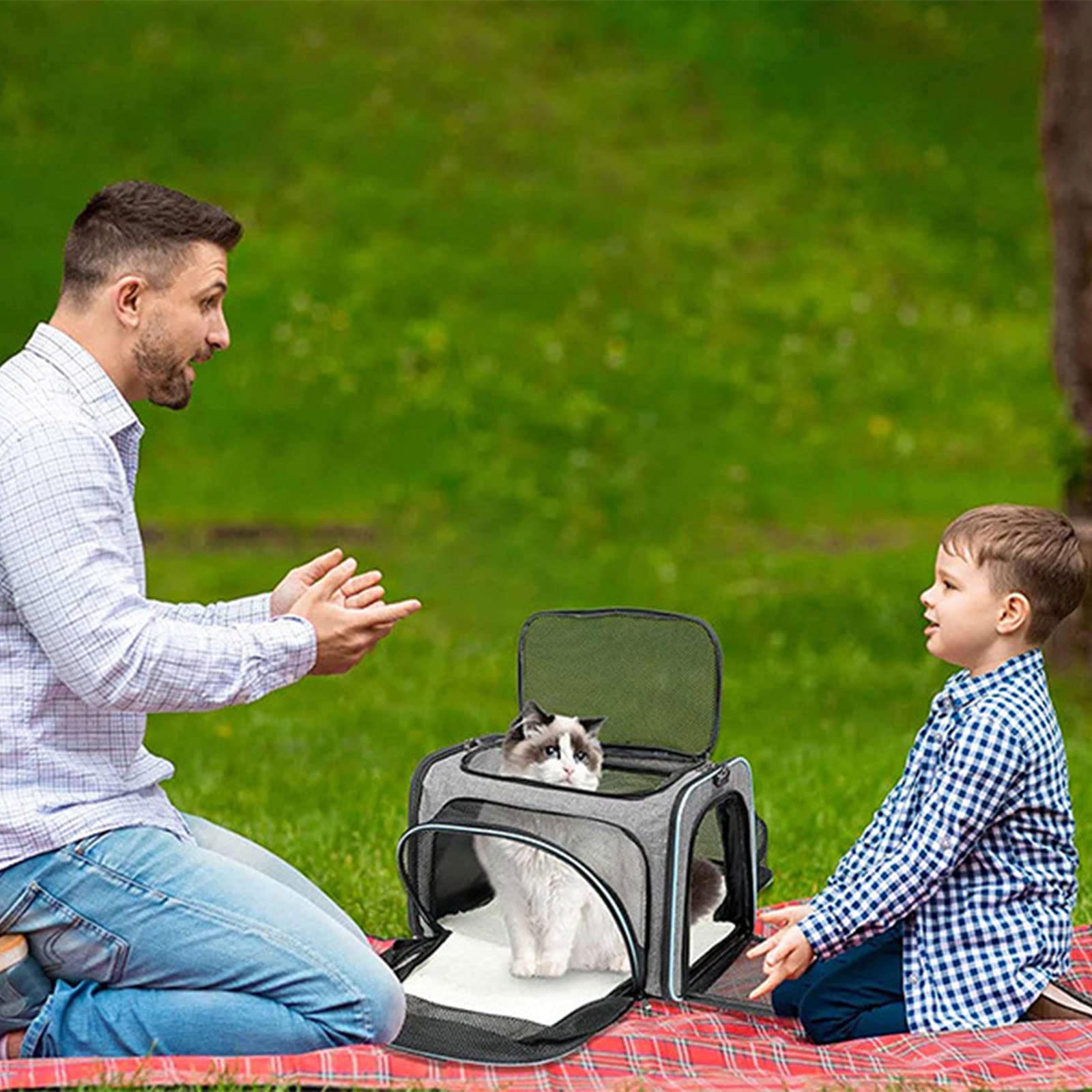 Bolsa transportadora para perros de viaje para mascotas, bolsa de transporte de gran capacidad para gatos con correas, suministros de bolsa para gatos