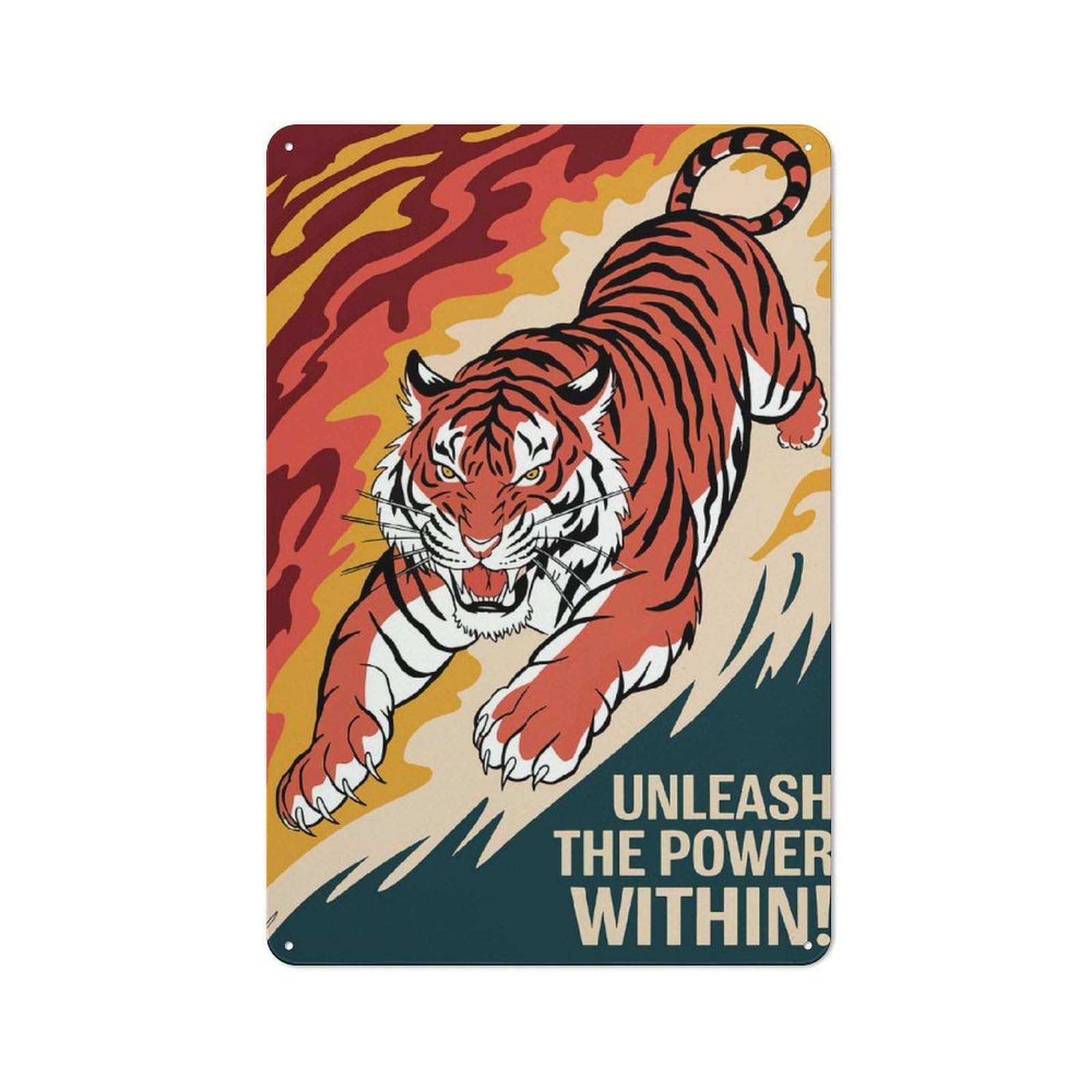 Junmoney Tiger Unleashed Power Retro Tin Sign 30X20cm For Workshop Wall, For Home Interiors And Metal Sign Collectors