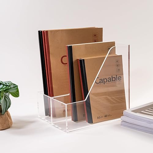 Miniatura 7 de Porta revistas soporte de archivos de acrílico y organizador de escritorio, clasificador de archivos de sujetalibros transparente, organizador de