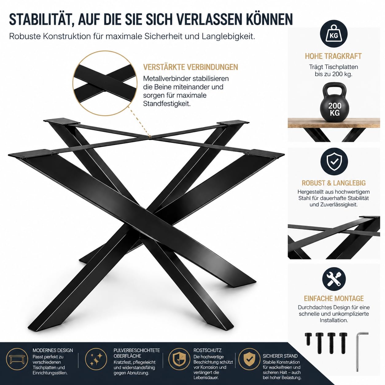 Magnetic Mobel Struttura del tavolo Orion Design a croce, robusta, robuste guide per tavoli, acciaio, gambe del tavolo, metallo (Antracite, 113x73xH71)