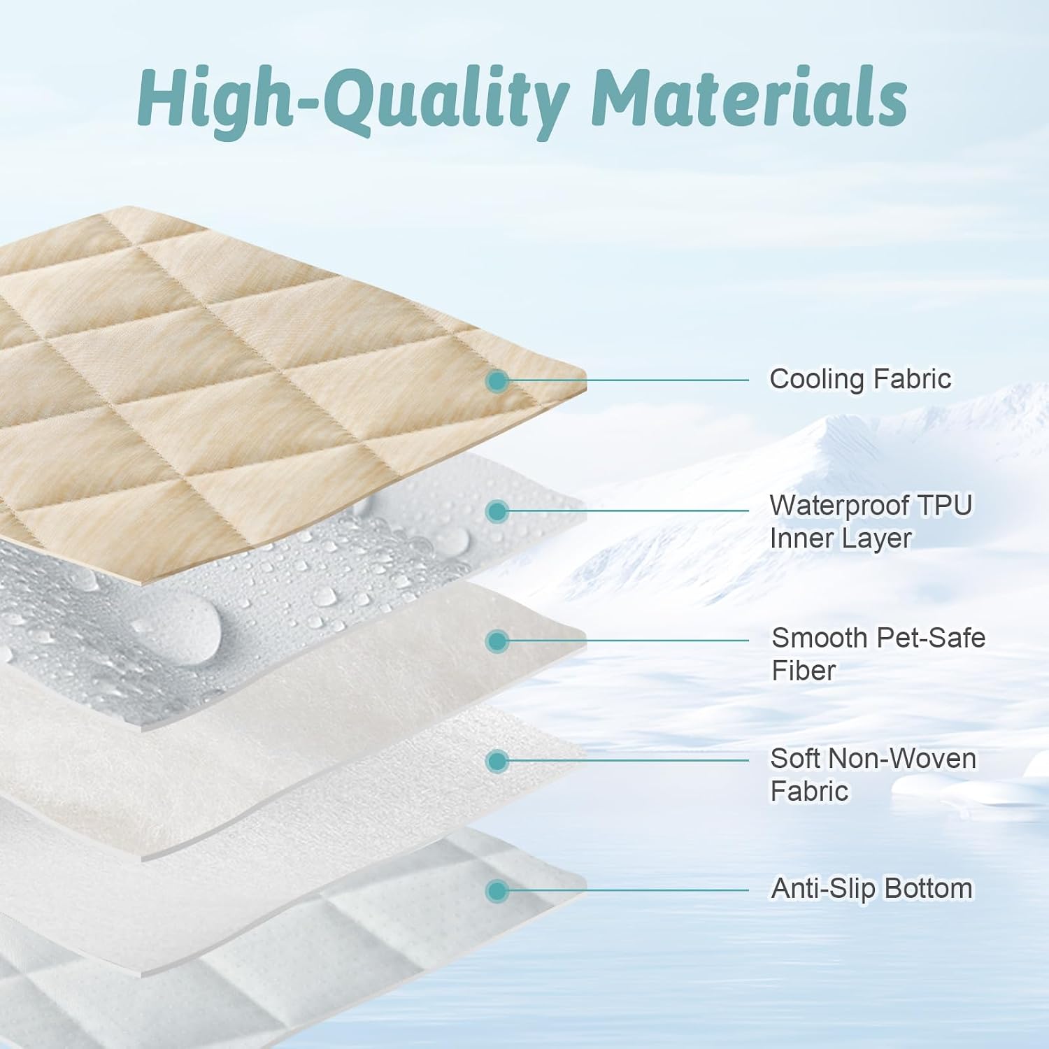 COZY KISS Extra Large Dog Cooling Mat 52"x82" Q-Max>0.4, Waterproof & Leakproof Pet Bed Cover, Non-Slip Cooling Dog Blanket for Couch, Floor, Large Dogs (Beige)
