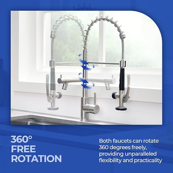 WEWE Kitchen Faucet with Pull Down Sprayer, Kitchen Sink Faucet with Pot Filler Single Handle Commercial High Arc Stainless Steel Brushed Nickel for Bar Laundry RV Utility Sink