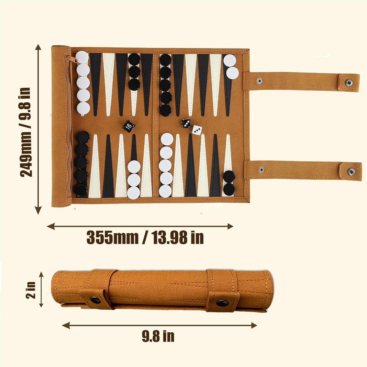 Backgammon Game Set - Lightweight Roll Up Travel Backgammon Set, Portable Chess with Drawstring Bag, for Adults, 2-Player, Ideal for Travel, Camping, Backpacking, Trips