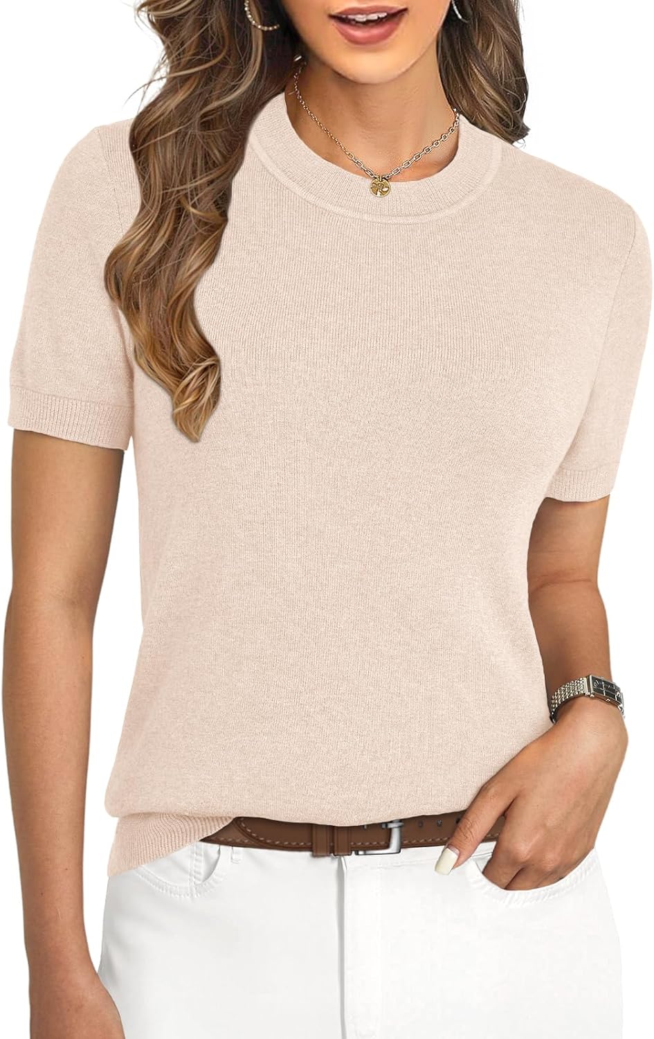 GKBK Women's Soft Short Sleeve Wool Blend Pullover Sweater for Business Casual & Fashion