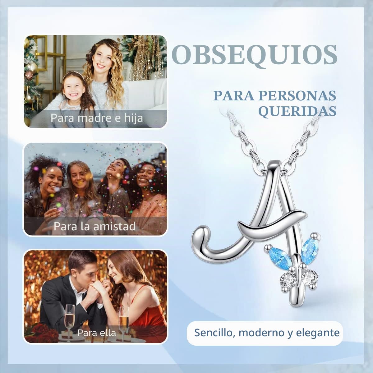 EUDORA Collares Mujer Colgantes Iniciales Letras Plata de ley 925 26 Alfabeto Inicial Nombre Cadena Collar con Zirconia Cúbico Joyería, Regalos Originales para Mujer Hermana Madre Abuela, 45,7cm