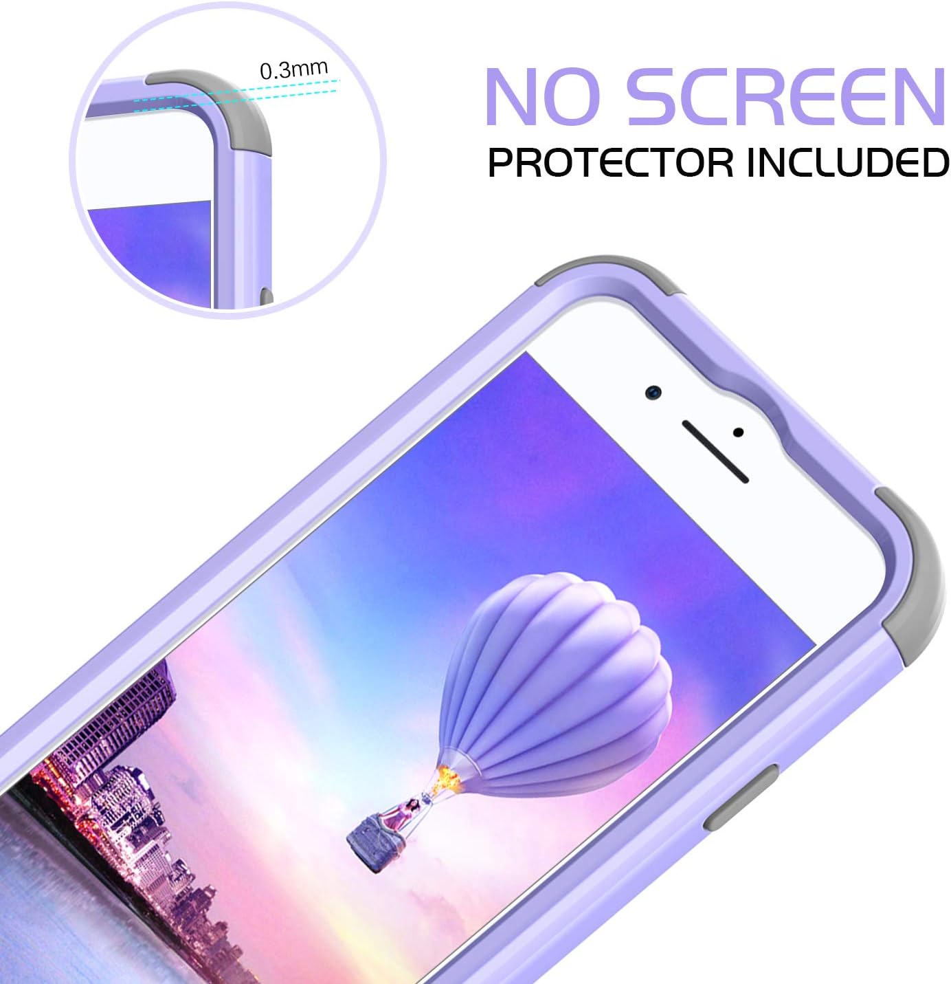 BENTOBEN Case for iPhone 8/iPhone 7, Three Layer Heavy Duty Shockproof Hybrid Coated Full-Body Protective Rugged Bumper Girl Women Phone Cover Case for Apple iPhone 8/7 (4.7 Inch), Lavender/Purple