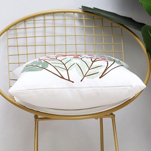 Miniatura 6 de Pilmandu Paquete de 2 fundas de almohada decorativas bordadas de 18 x 18 pulgadas, fundas de almohada florales de granja para sala de estar, sofá