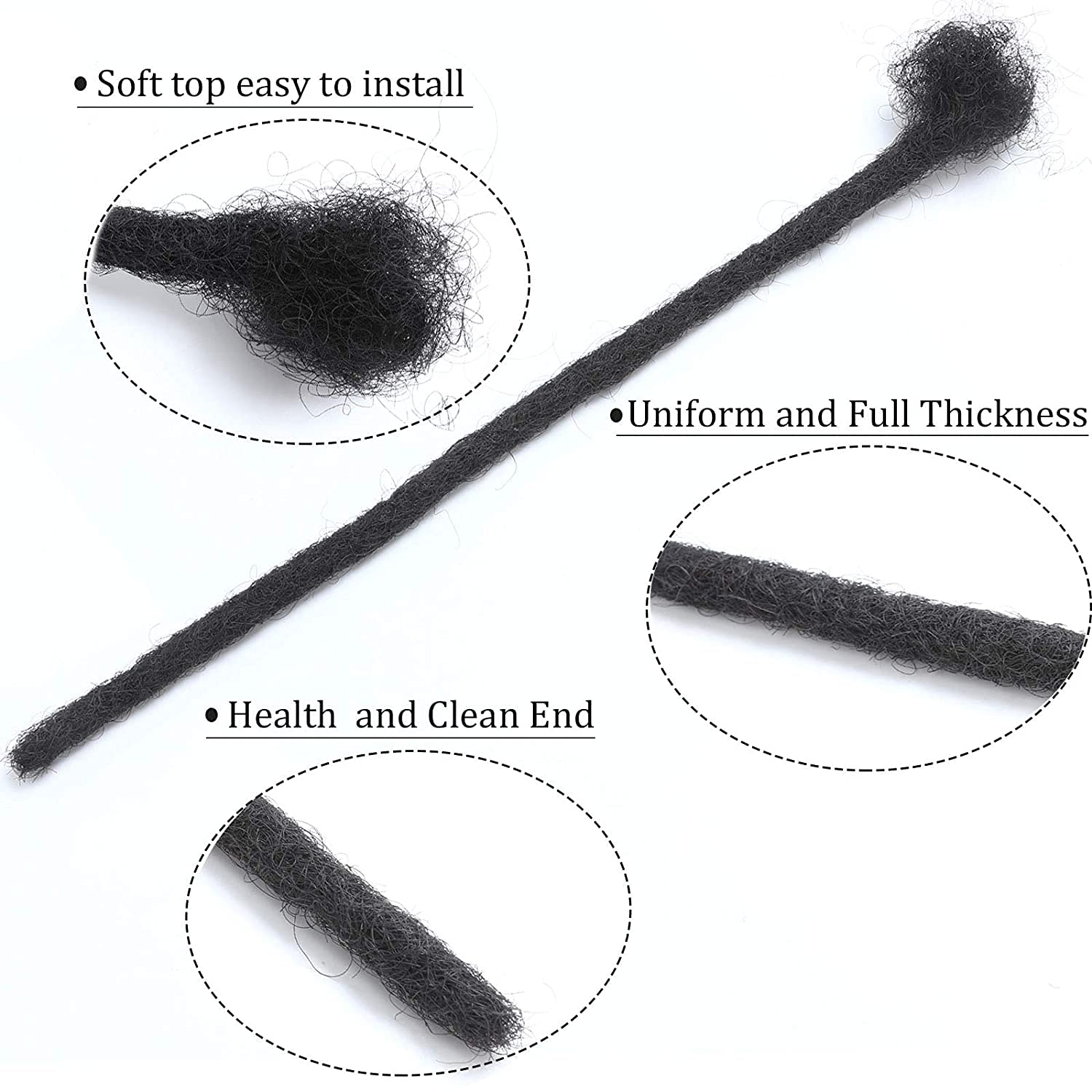 Loc Extension Human Hair 0,2cm Thickness 8 cali 10 Strands Natural Black Full Handmade Permanent Locs Can Be Dyed and Bleached dla kobiet mężczyzn dzieci Dreadlock Extensions Real Human Hair