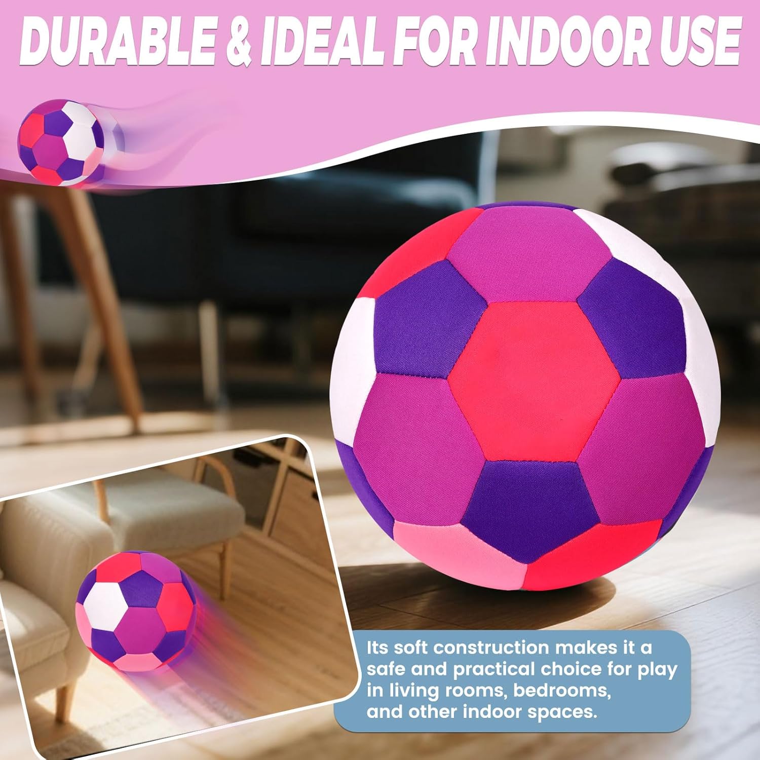 Soft Fabric Indoor Size 4 Soccer Ball, Kids Youth Training Practice Ball, Lightweight Cloth Soccer Ball for Toddlers, Beginners, Living Room Bedroom Play - Image 5