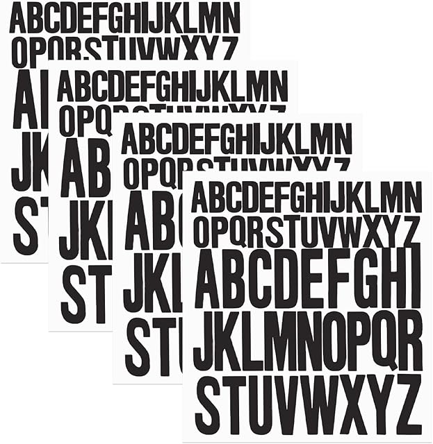 Capital Letter Stickers, 1 Inch 2 Inch Self Adhesive Letters Stickers Waterproof Vinyl Large Alphabet Stickers for Window Mailboxes Car DIY Scrapbooking Decor 4 Sheet Y7DXZMTZ (Black)
