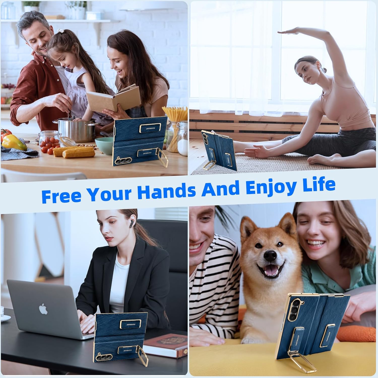 OATSBASF Compatible with Samsung Galaxy Z Fold 7 Phone Case, with Kickstand 360° Rotatable Stand & Magnetic Wristband Stand, Secure Grip, Shockproof Protective Cover (Blue)