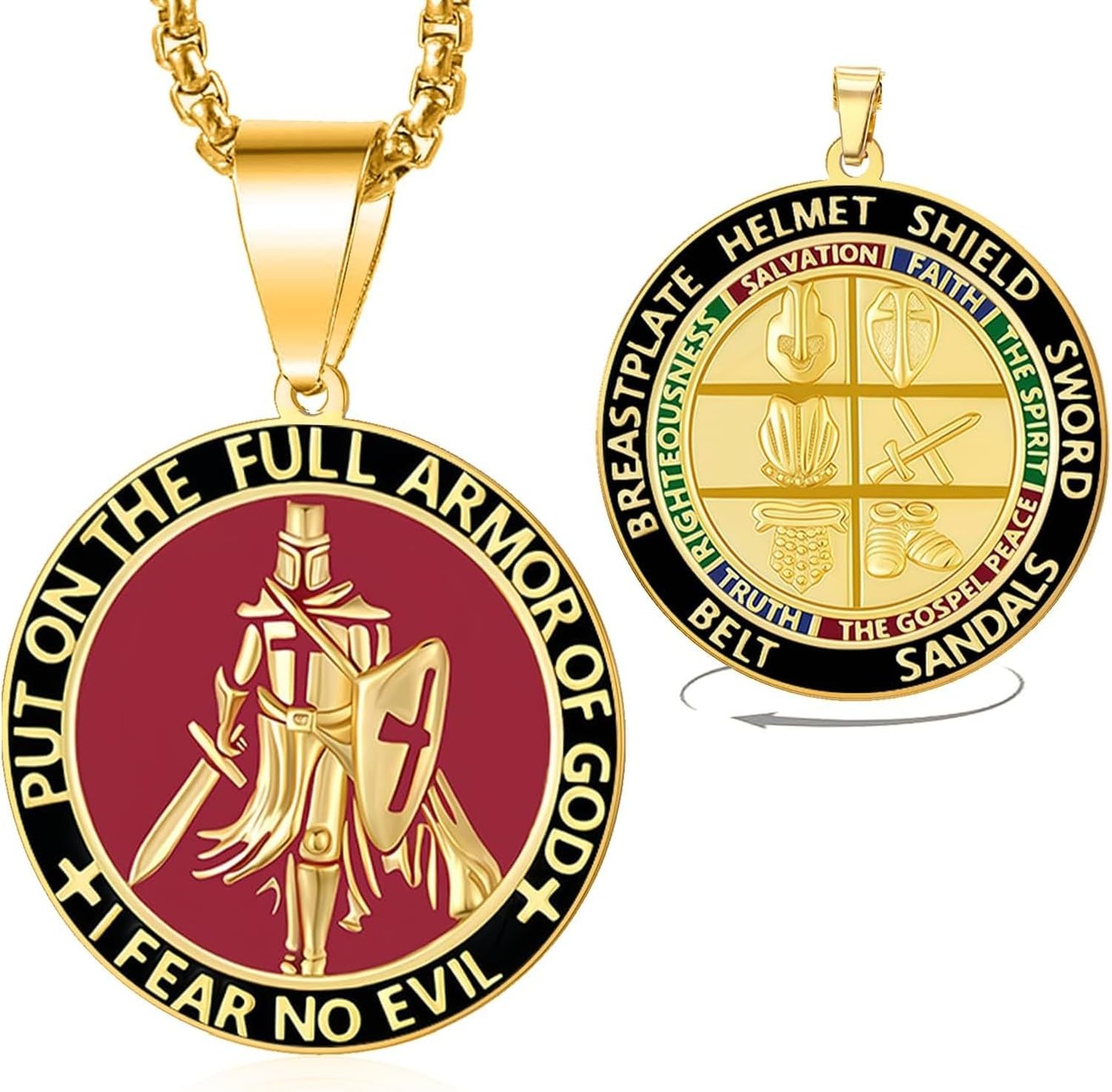 Faozhuo Cross Pendant Necklace for Men Knights Templar Armor Christian Crusader Medieval Warrior Jewelry Religious Protection, Gold