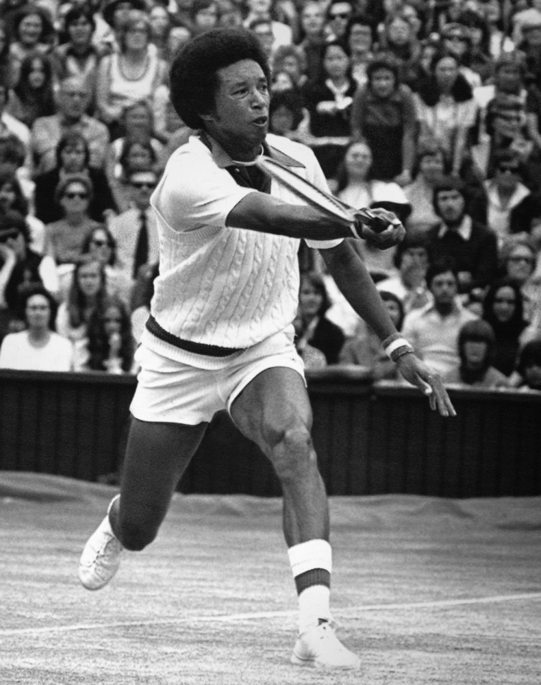 Arthur Ashe (1943-1993) Namerican Tennis Player Photographed During His Match Against Jimmy Connors In The MenS Singles Final At Wimbledon Won By Ashe In Four Sets 5 July 1975 Poster Print by (18 x 2