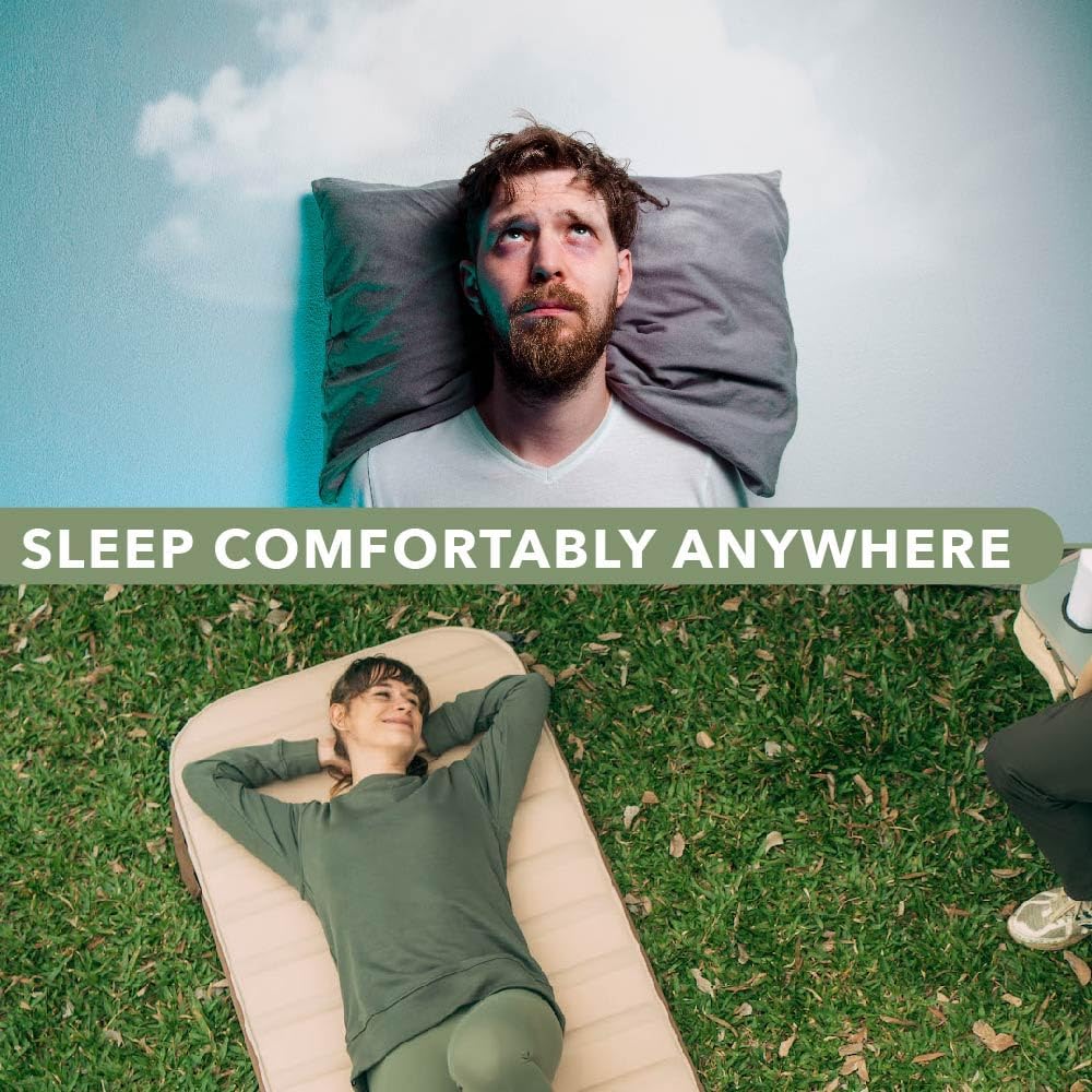 Camphor Designs Thick Luxury Self Inflating Single Sleeping Pad with Solid Foam| Portable Inflatable Roll Up Camping Air Mattress 3.1" Thick | Adult Ourdoor Camping Rooftop Tent Van SUV
